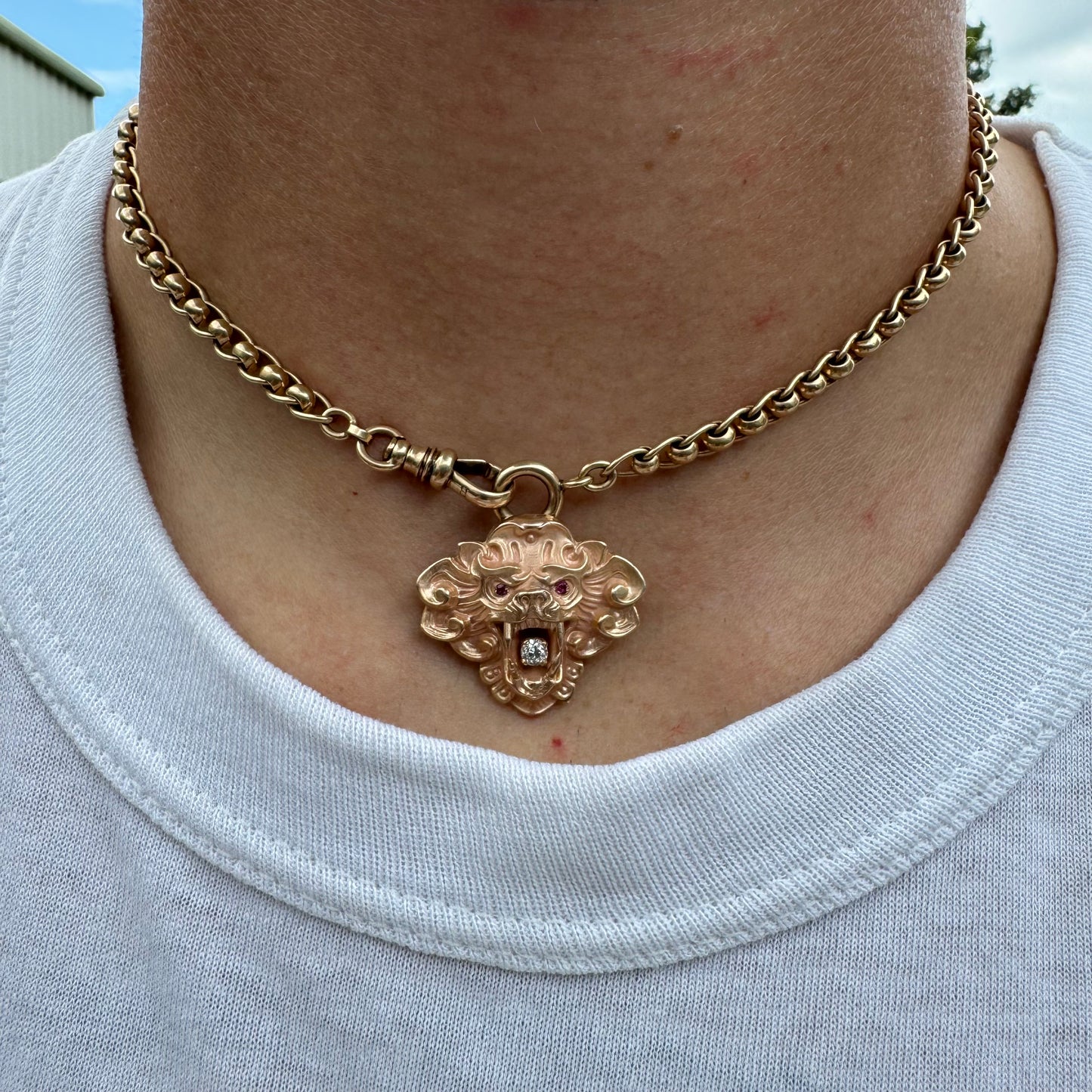 Art Nouveau 1910’s 10k Gold Mythical Beast .10Ct Old Euro Cut Diamond Pendant/Brooch
