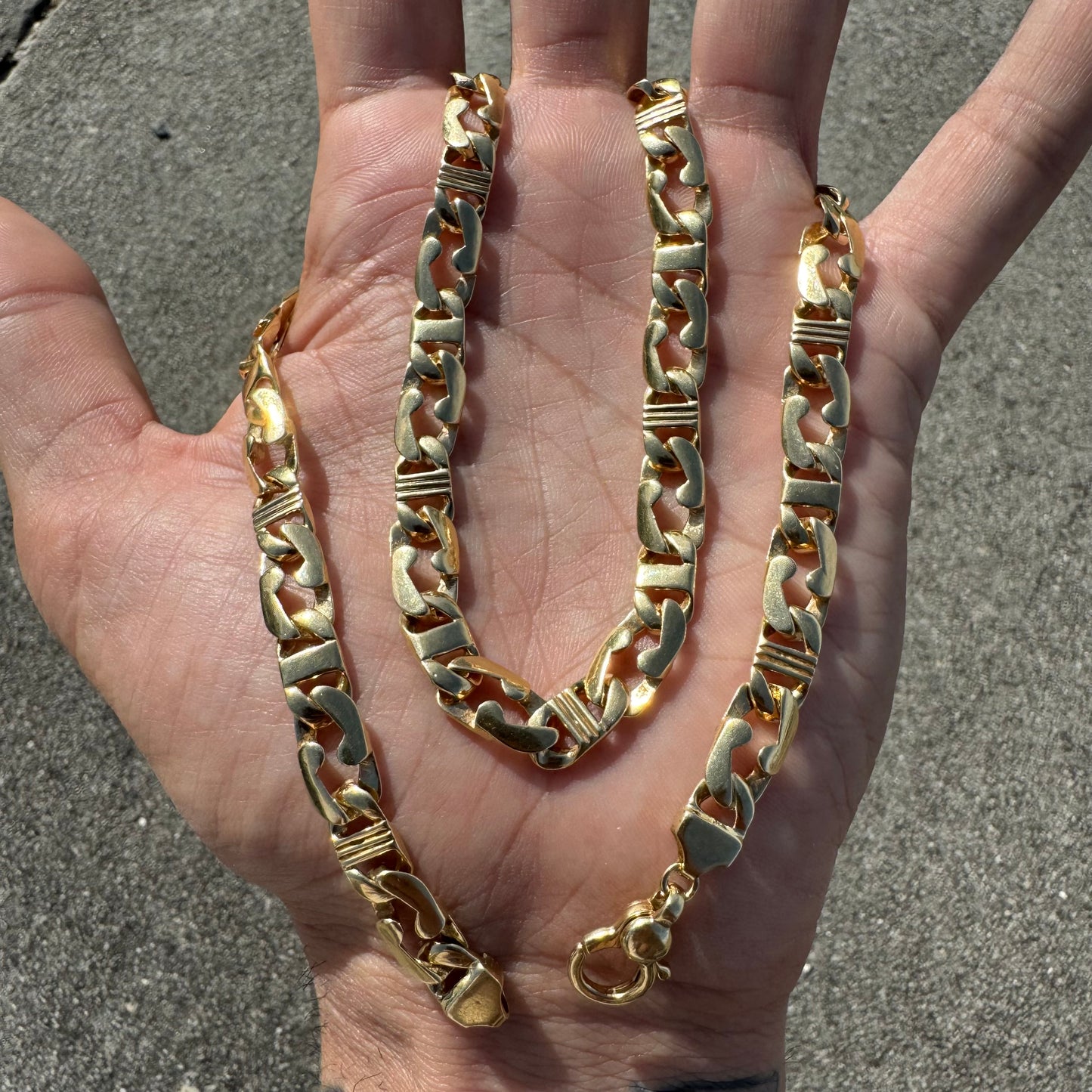 Vintage Solid 14k Yellow Gold Heavyweight Razorblade Mariner Link Necklace (20”)