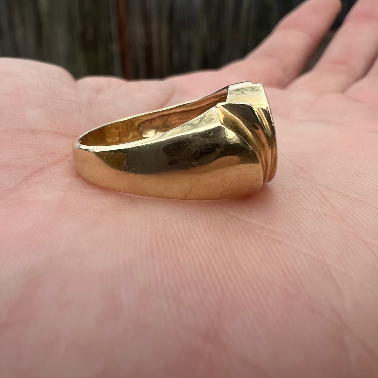 Vintage 14k Yellow Gold Opal Inlaid Modernist Ring (7.25)