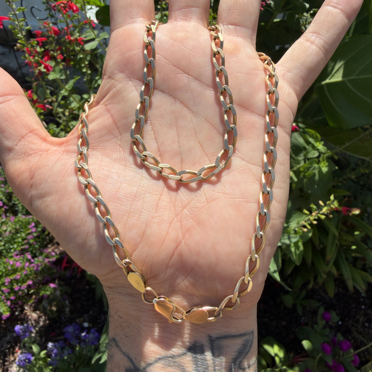Vintage Solid 14k Yellow Gold Elongated Curb Link Necklace (20.5”)