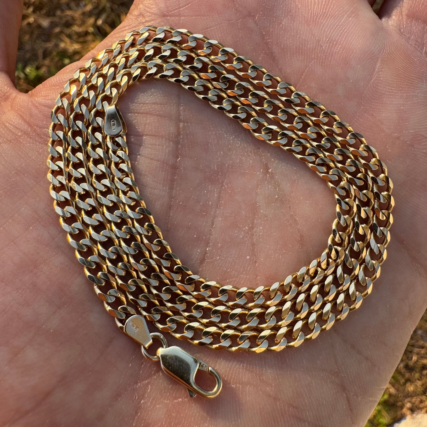 Vintage Solid 14k Yellow Gold Knife Edged Cuban Curb Link Necklace (20.5”)