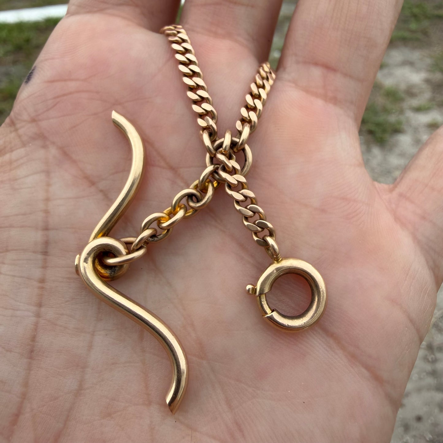 Antique Art Nouveau Solid 14k Gold Double Albert Curb Link Watch Chain Necklace (20.5”)