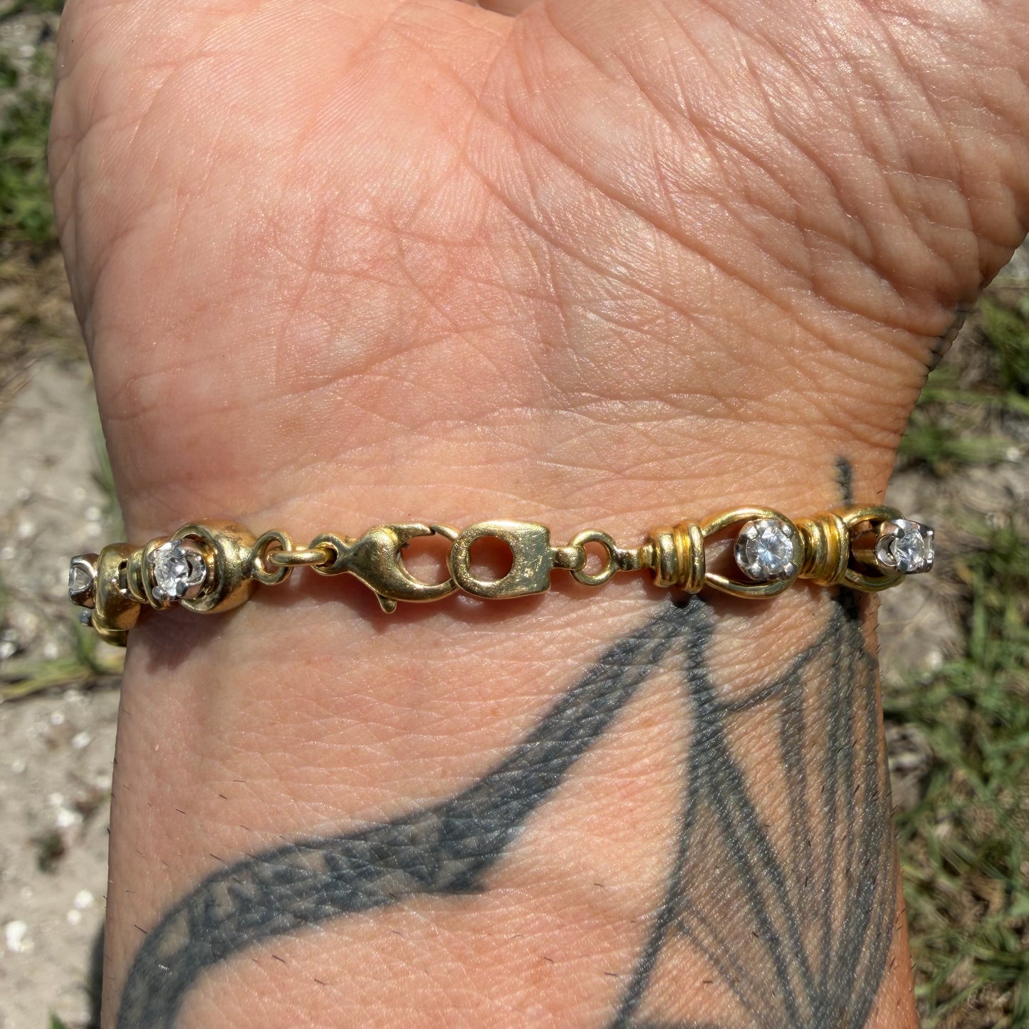 Vintage Solid 18k Yellow Gold 2.0ctw Natural VS Diamond Bracelet (7”)
