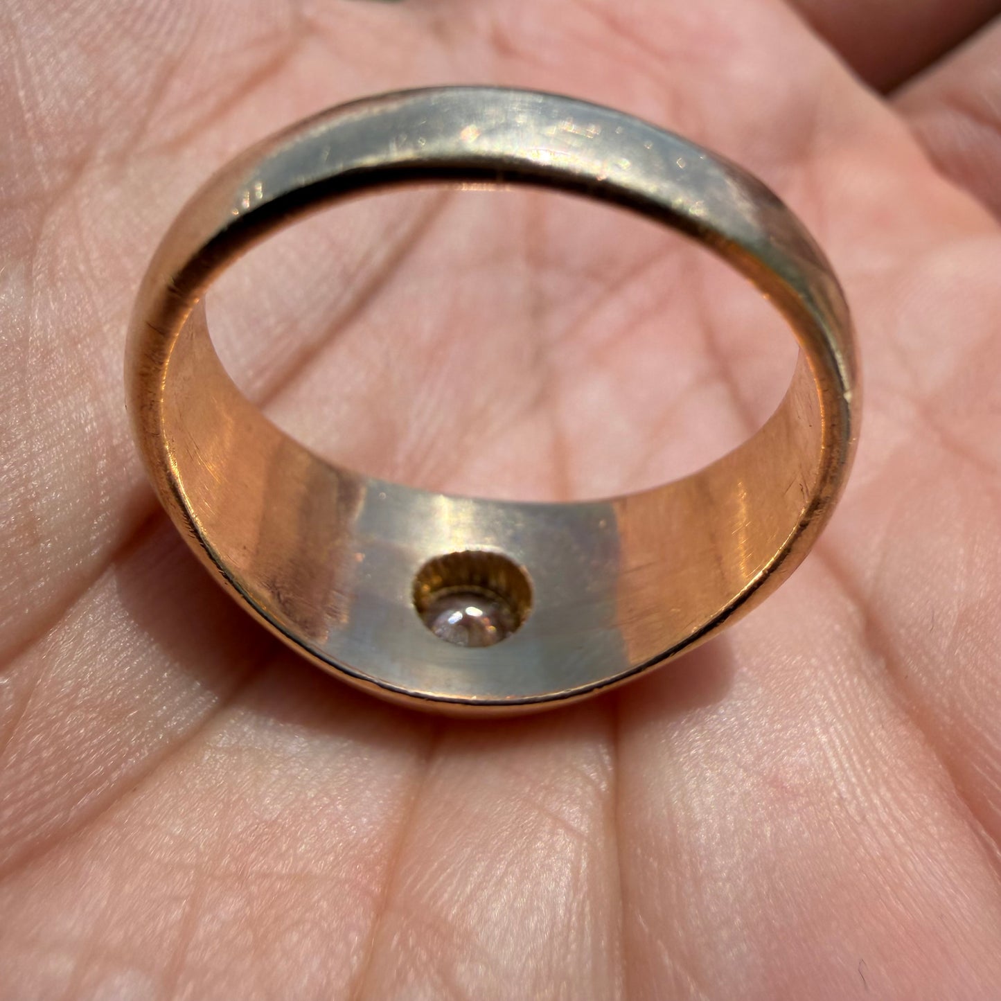 Mid-Century Solid 14k Yellow Gold .45ct Natural VS Diamond Rub Over Gypsy Ring (10)