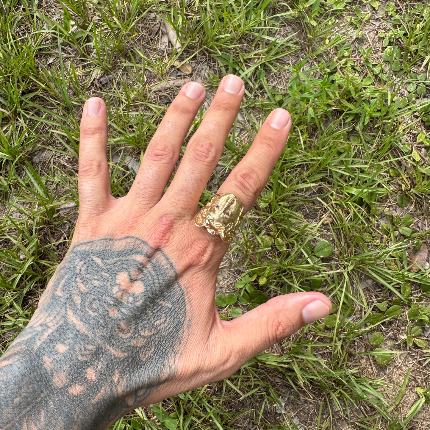 Vintage Solid 14k Yellow Gold Large Heavyweight Medusa Rodanini Ring (9)