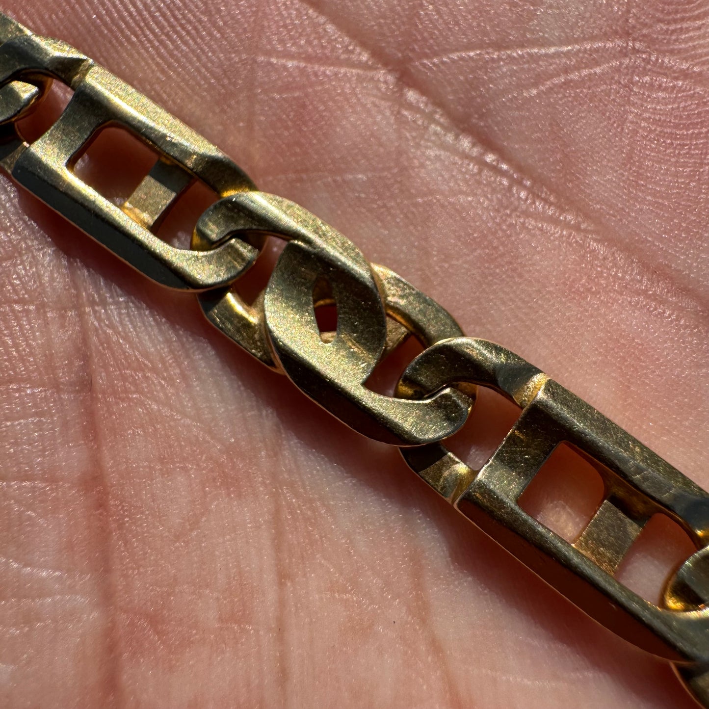 Vintage Solid 14k Yellow Italian Gold Heavyweight Intricate Tigers Eye Link Bracelet (8”)