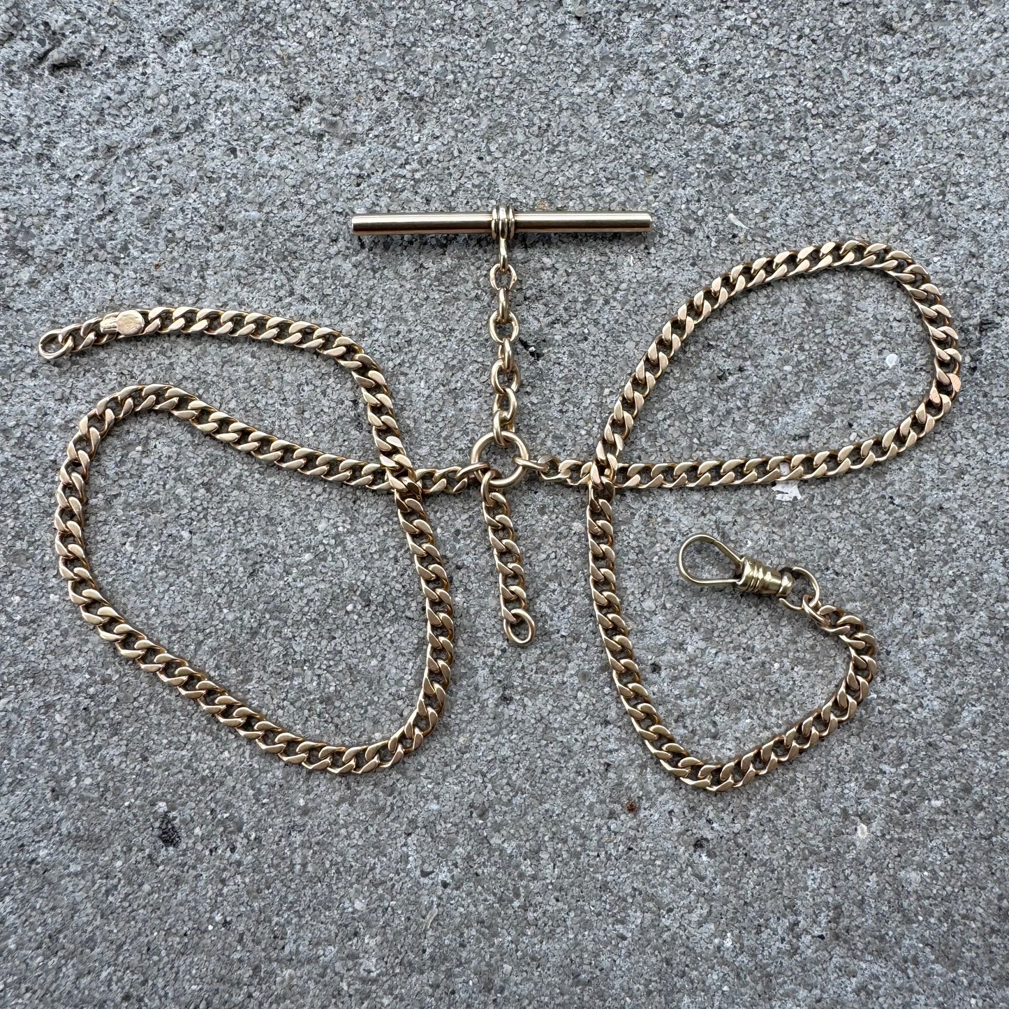 Antique Solid 14k Yellow Gold Double Albert Curb Link Watch Chain Necklace (20.5”)