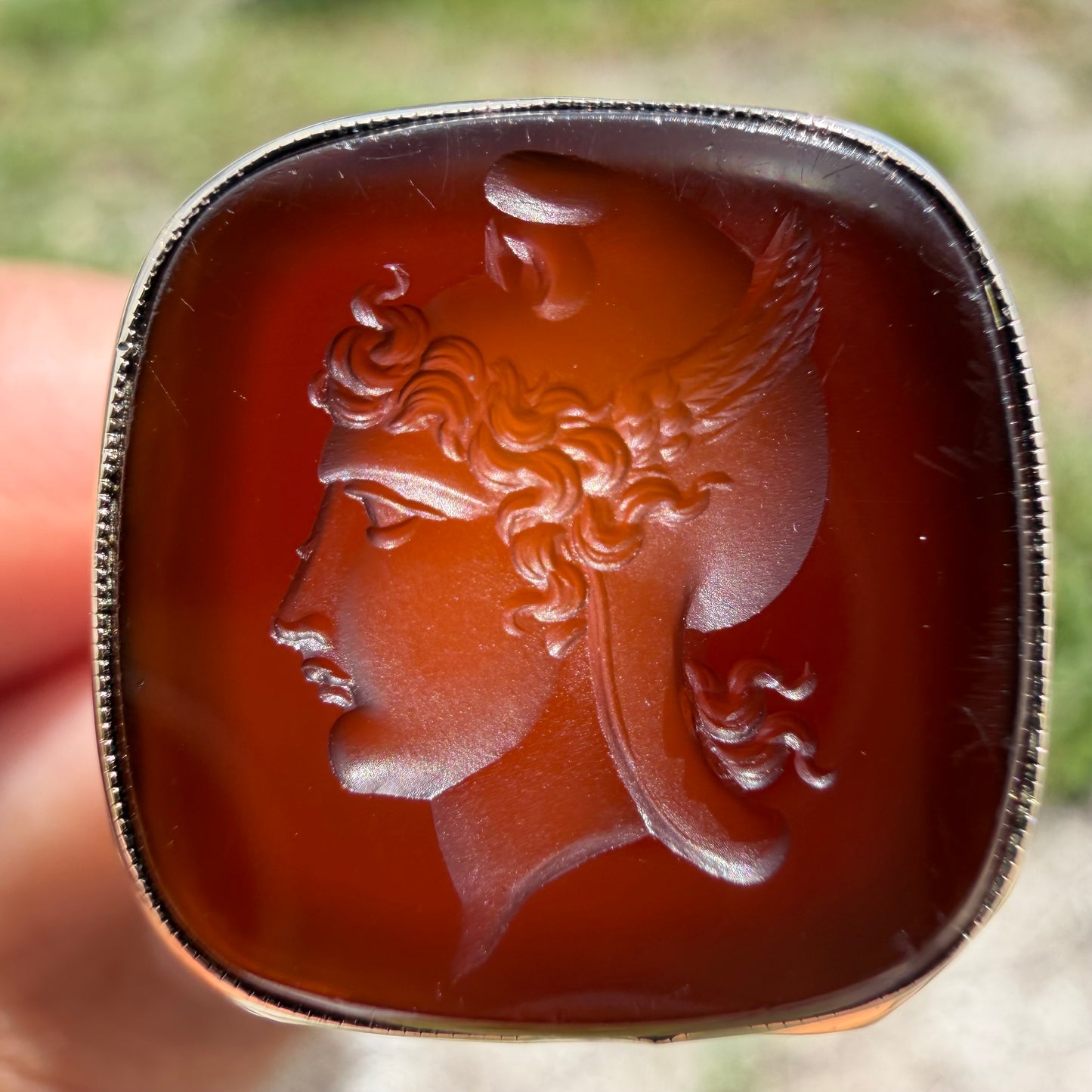 1930’s Solid 14k Yellow Gold Hermes Carved Carnelian Intaglio Signet Ring (11)