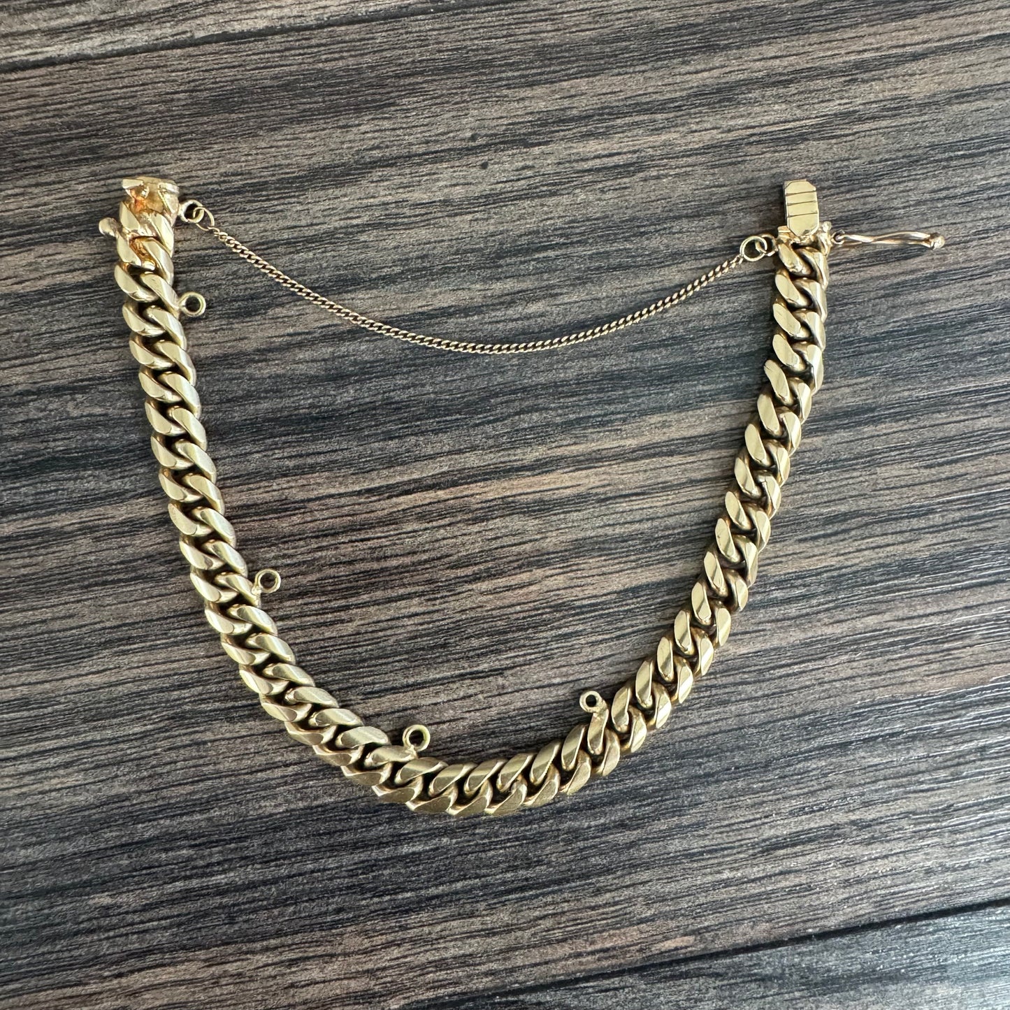 Mid-Century Solid 18k Yellow Gold Handmade Miami Cuban Link Charm Bracelet (7.25”)