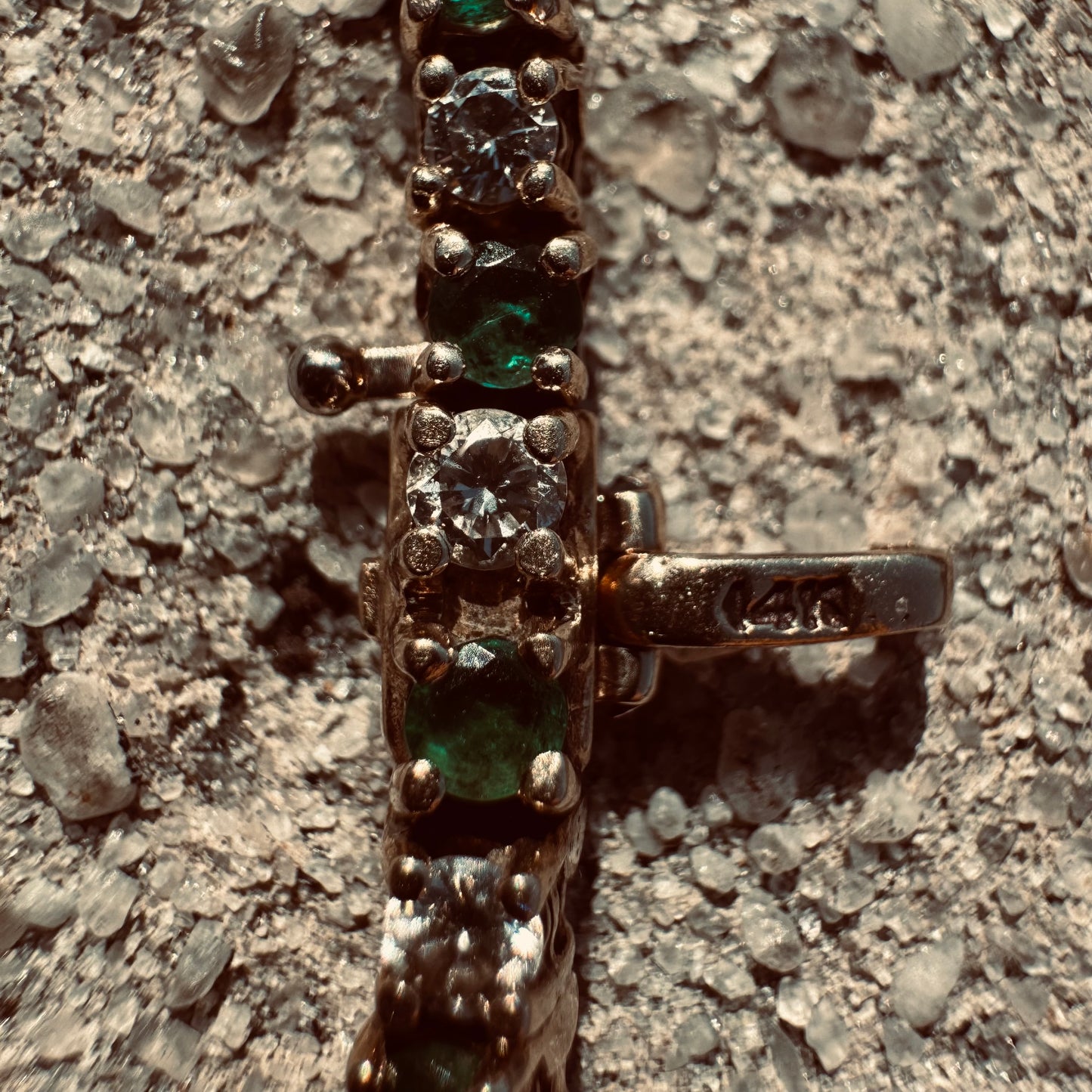 Vintage 14k Yellow Gold 3.5ctw Natural Diamond And Emerald Classic Tennis Bracelet (7.25”)