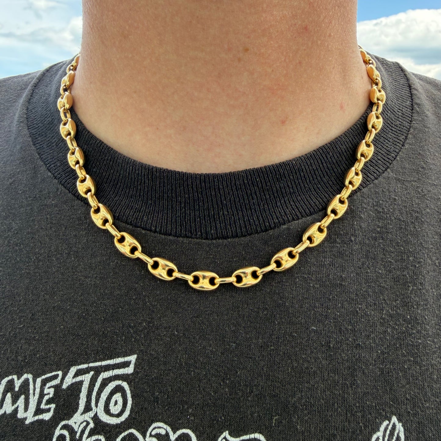 Antique Heavyweight 18k Yellow Gold Classic Puffed Gucci Link Necklace (18.5”)