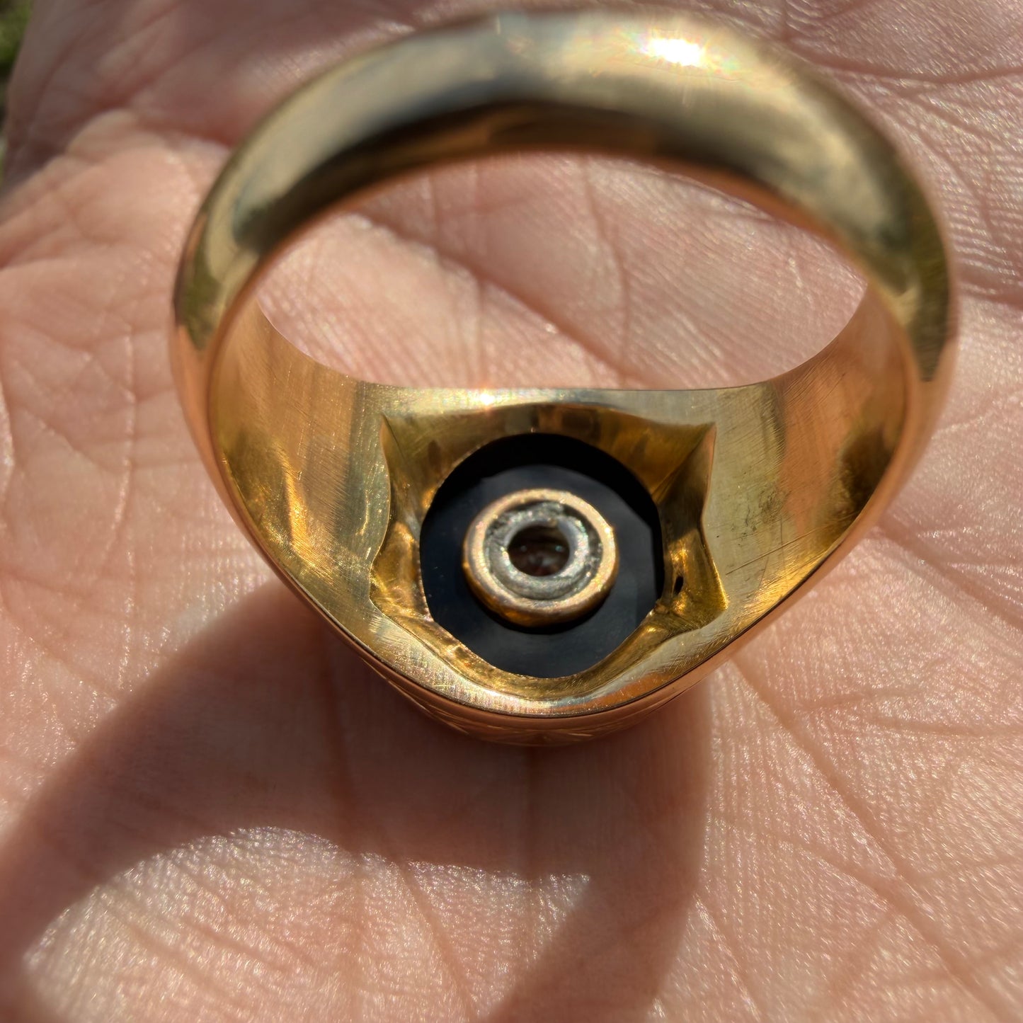 Art Deco Handcrafted Solid 18k Yellow Gold .56ct Natural Old Euro Cut Diamond Black Onyx Signet Ring (9)