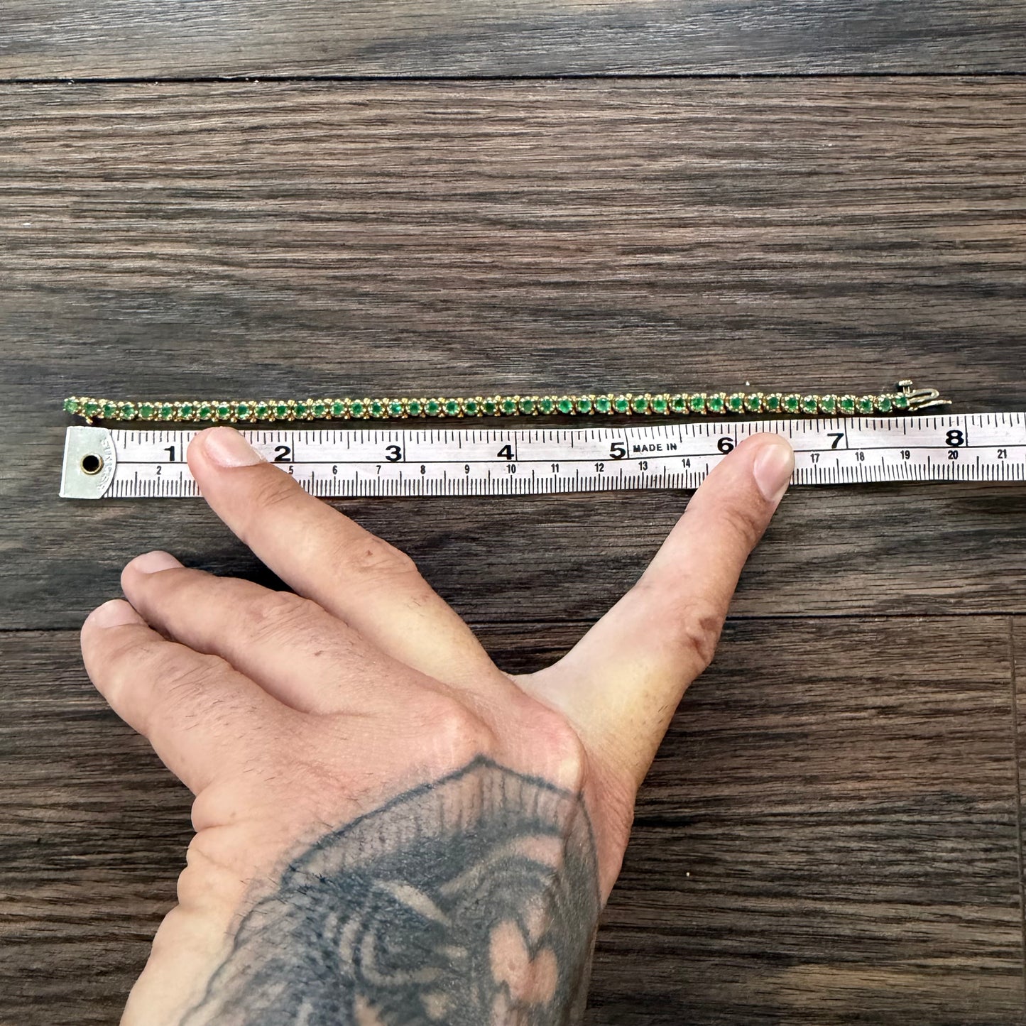 Vintage Solid 14k Yellow Gold 4.5ctw Natural Emerald Tennis Bracelet (7.5”)
