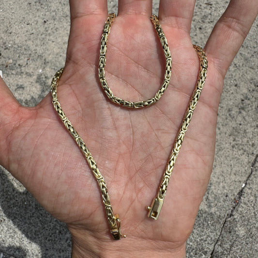 Vintage Solid 14k Yellow Gold Byzantine Link Necklace (16.25”)