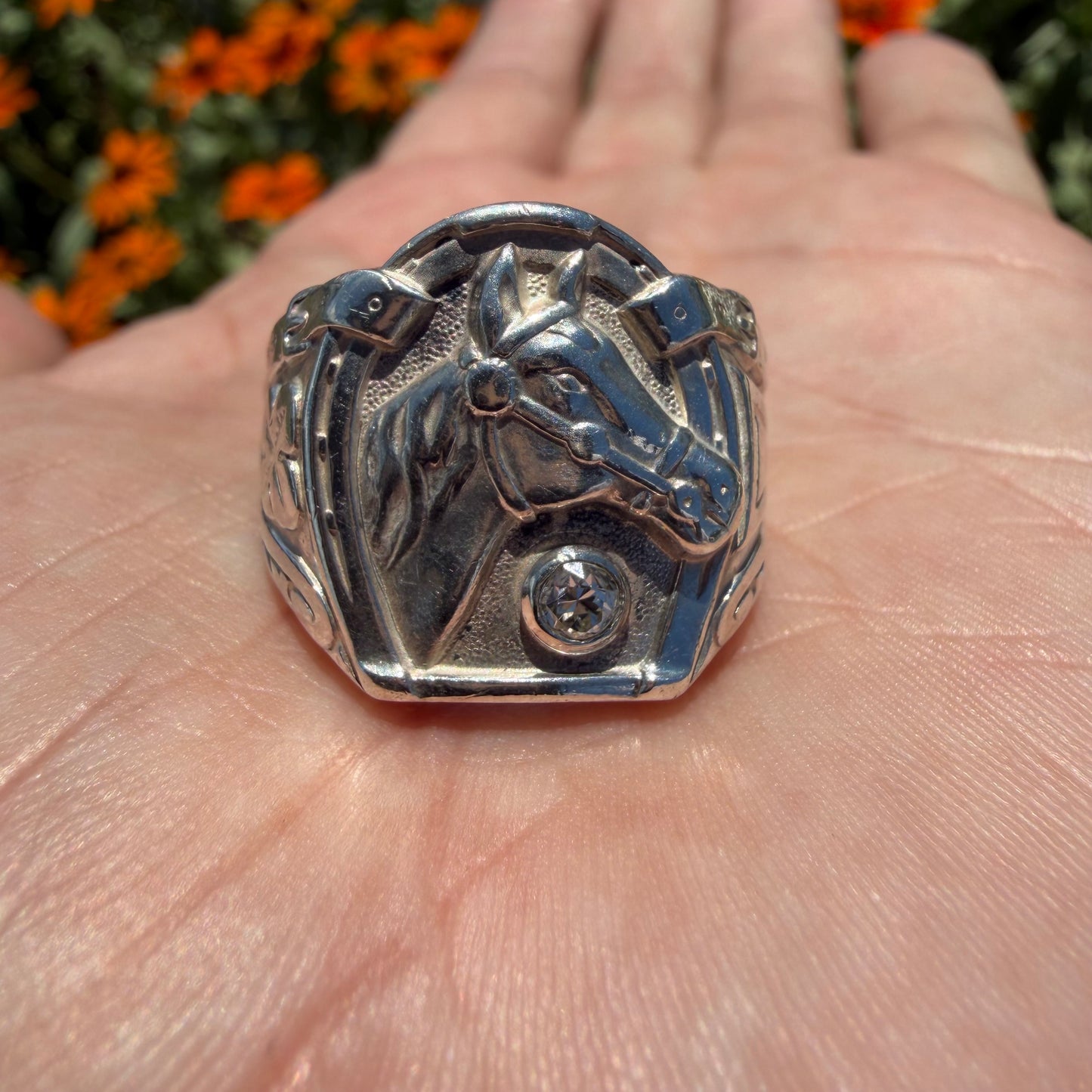 1930’s Bell Trading Post Natural Old Mine Cut Diamond Goodluck Horseshoe Ring (10.25)