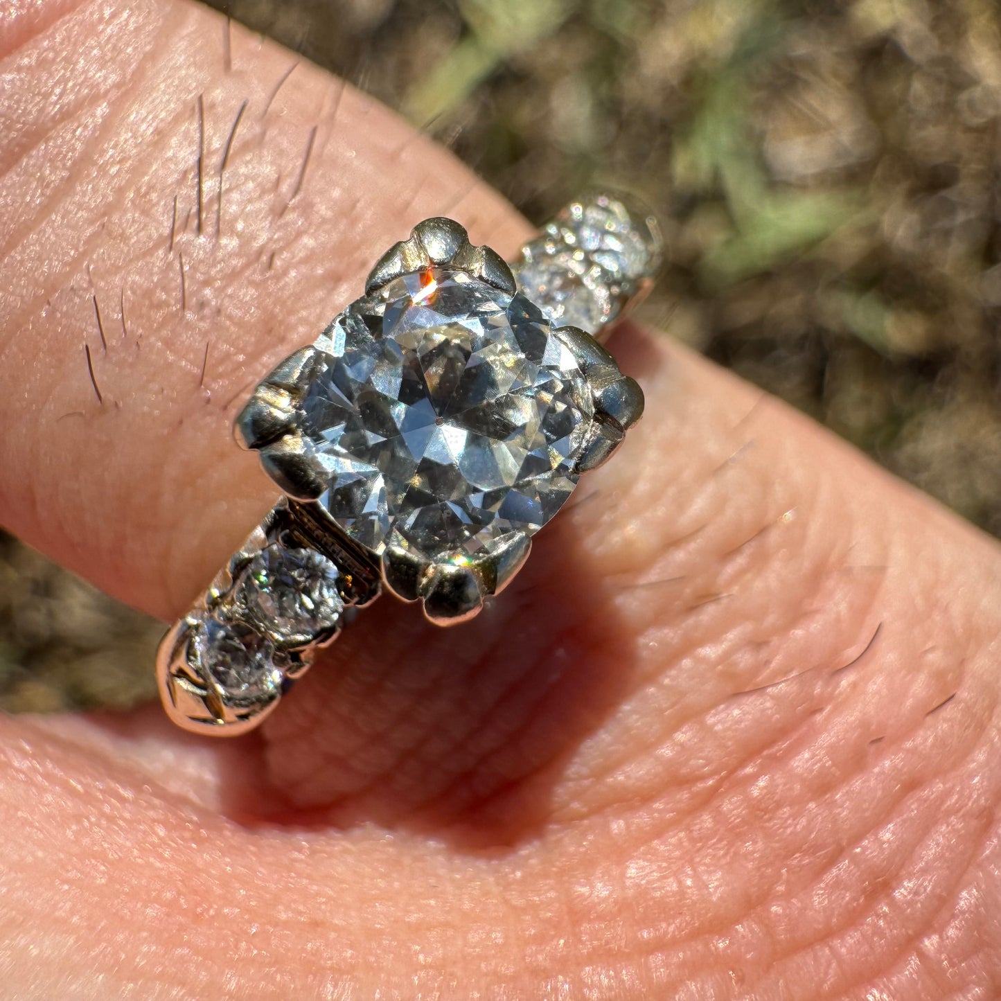 Circa 1930’s Solid 14k Gold 1.50ctw Natural Old Euro Cut Diamond Engagement & Wedding Ring Set (6.5)