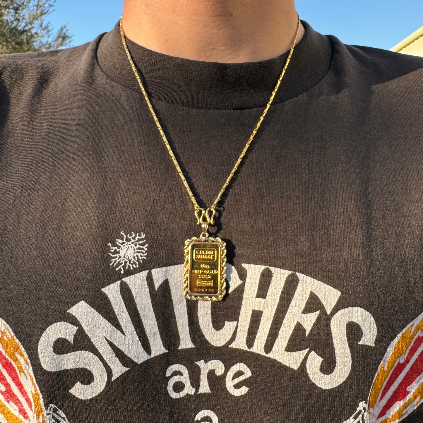 Vintage Pure .999 24k Gold 10g Credit Suisse Bullion Pendant