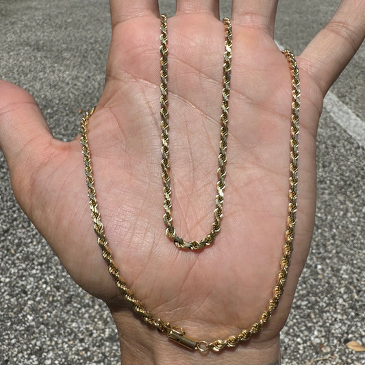 Vintage Solid 14k Yellow Gold Diamondcut Rope Chain Necklace (20”)