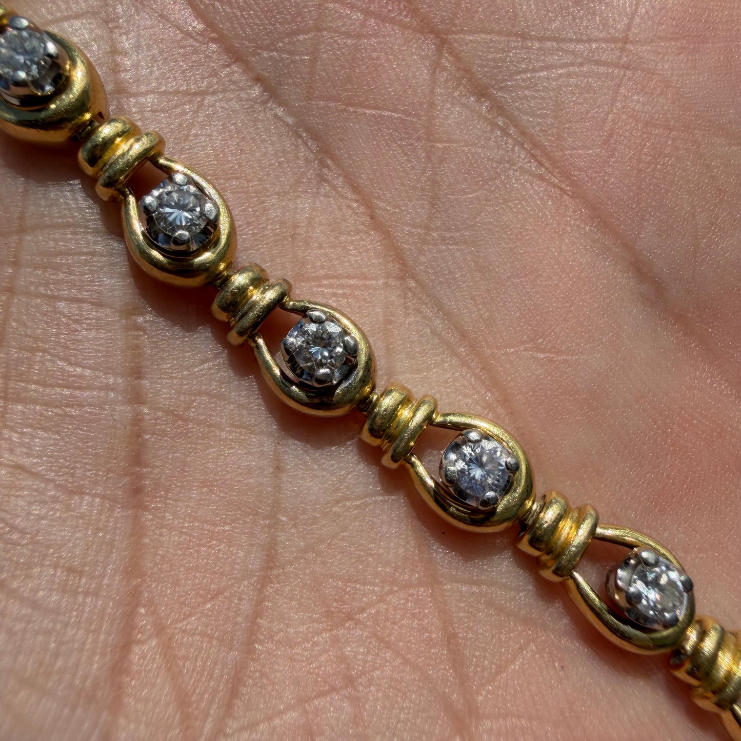 Vintage Solid 18k Yellow Gold 2.0ctw Natural VS Diamond Bracelet (7”)
