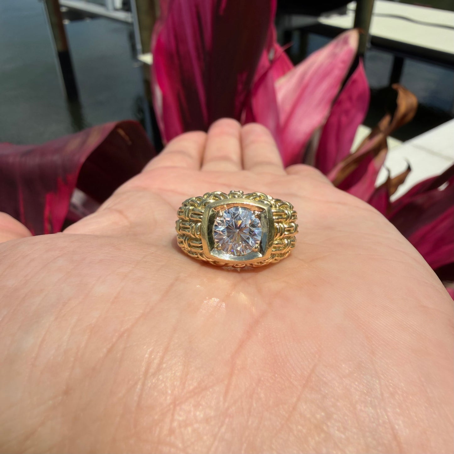 Vintage 2.0ct Natural VS1/I Old Euro Cut Diamond Solid 18k Yellow Gold Basket Weave Solitaire Ring(8)