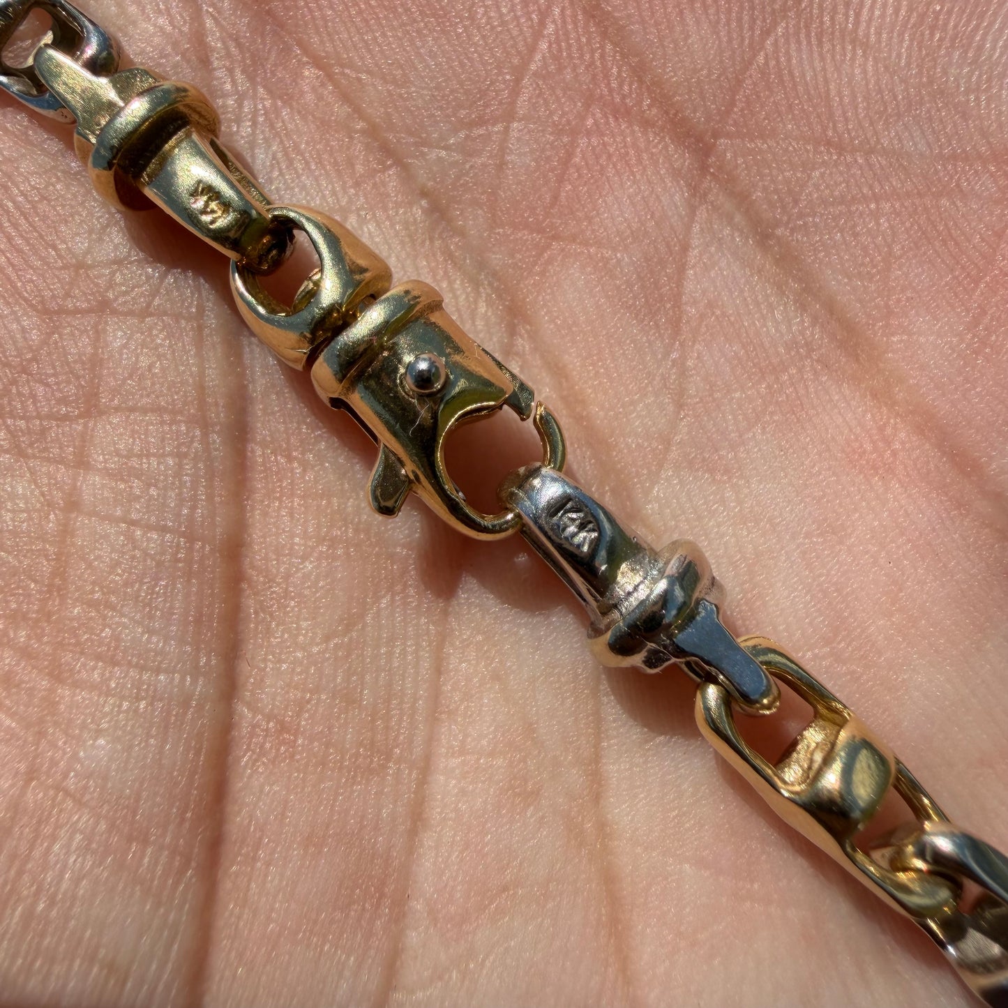 1980’s Solid 14k Two-Tone Yellow & White Gold Fancy Chaine D’ Ancre Mariner Link Necklace (22.5”)