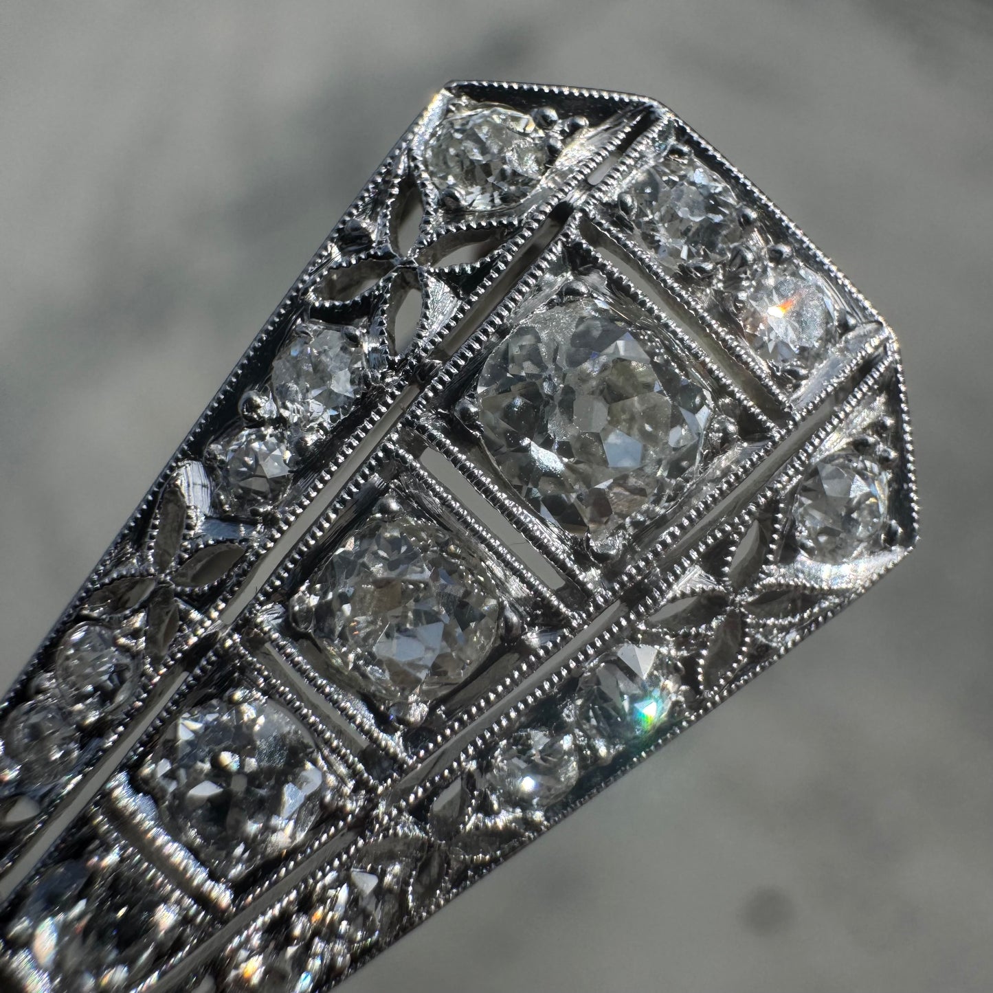 Victorian Solid Platinum 4.25ctw Natural Old Mine Cut Diamond Brooch