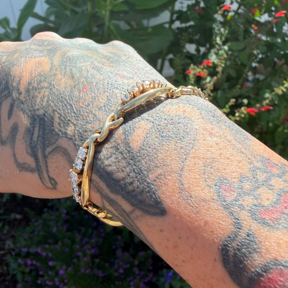 Vintage Solid 14k Yellow Gold 2.75ctw Natural Diamond Infinity Link Bracelet (7.25”)