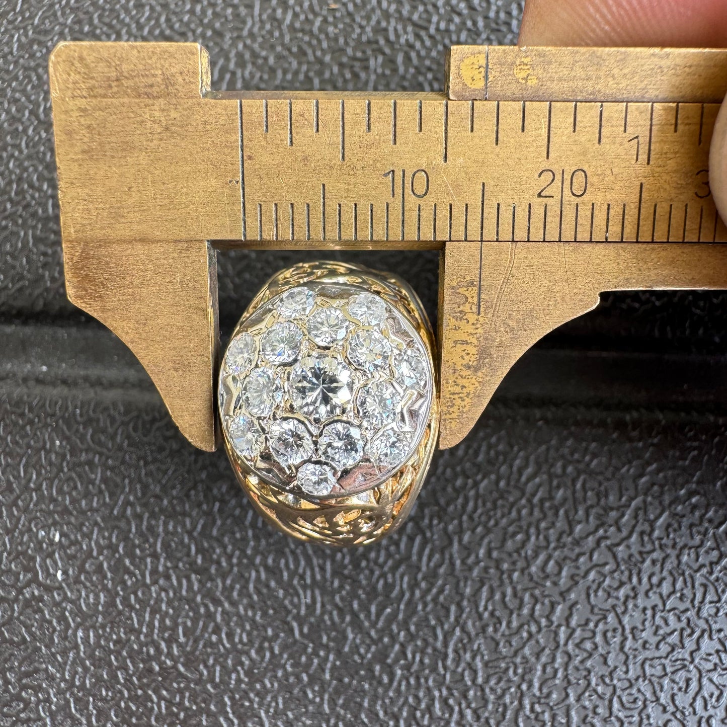 Vintage 14k Yellow Gold 1.5CTW VVS/VS Quality Mosaic Starburst Set Cluster Scroll Ring (9)