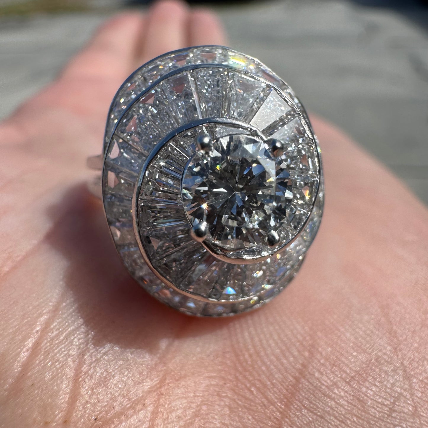 Art Deco Oscar Heyman Bros. Solid Platinum 3.8ctw Natural VS1 Diamond Cocktail Ring (5)