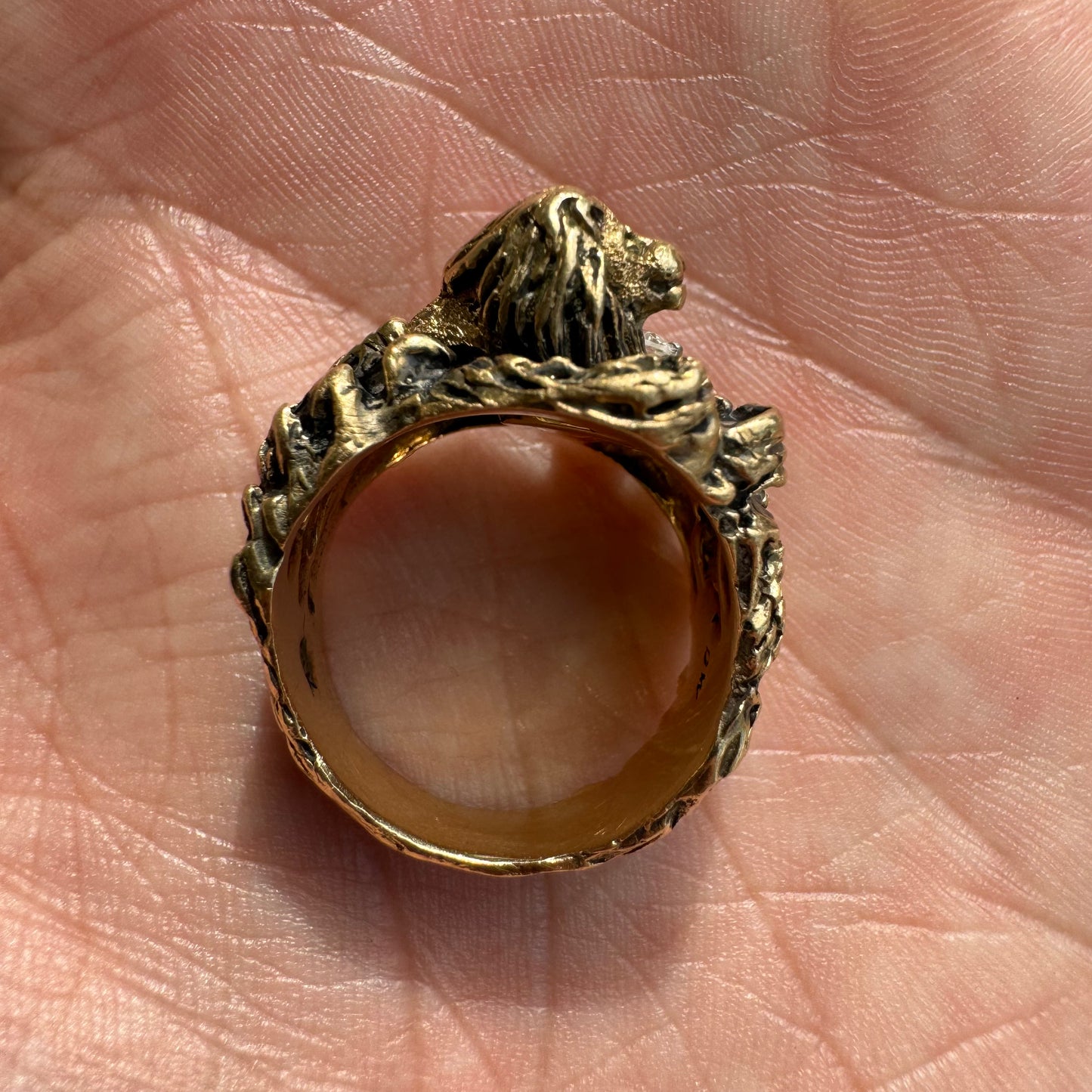 Vintage Solid 14k Yellow Gold .25CT Natural VS Diamond Heavyweight Lion Ring (7.75)