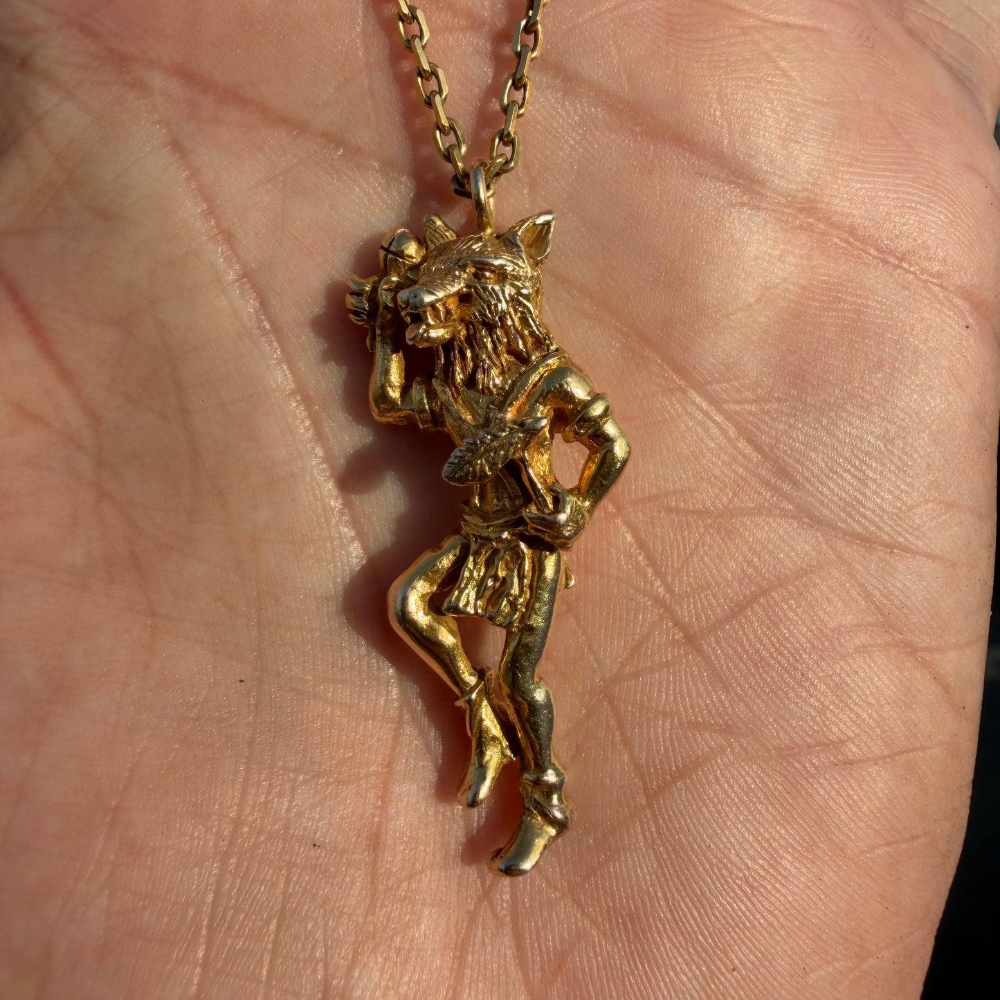 Vintage Solid 18k Yellow Gold Native American Wolf Kachina Pendant