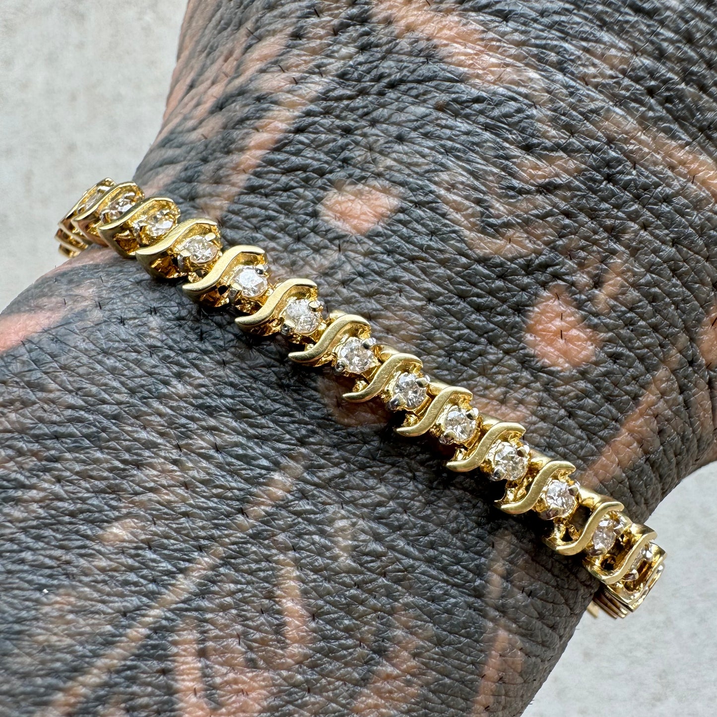 Vintage 14k Yellow Gold 2.0CTW Natural Diamond S-Link Tennis Bracelet (7.5”)