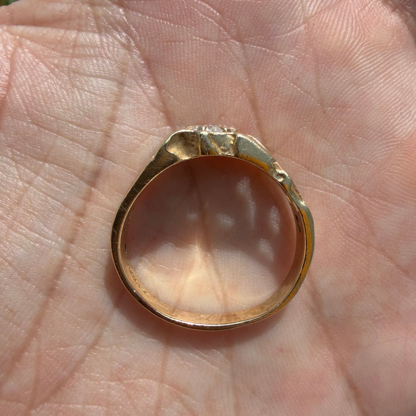 Vintage Solid 14k Yellow Gold .85ct Natural Old Euro Cut Diamond Solitaire Nugget Ring (11.5)