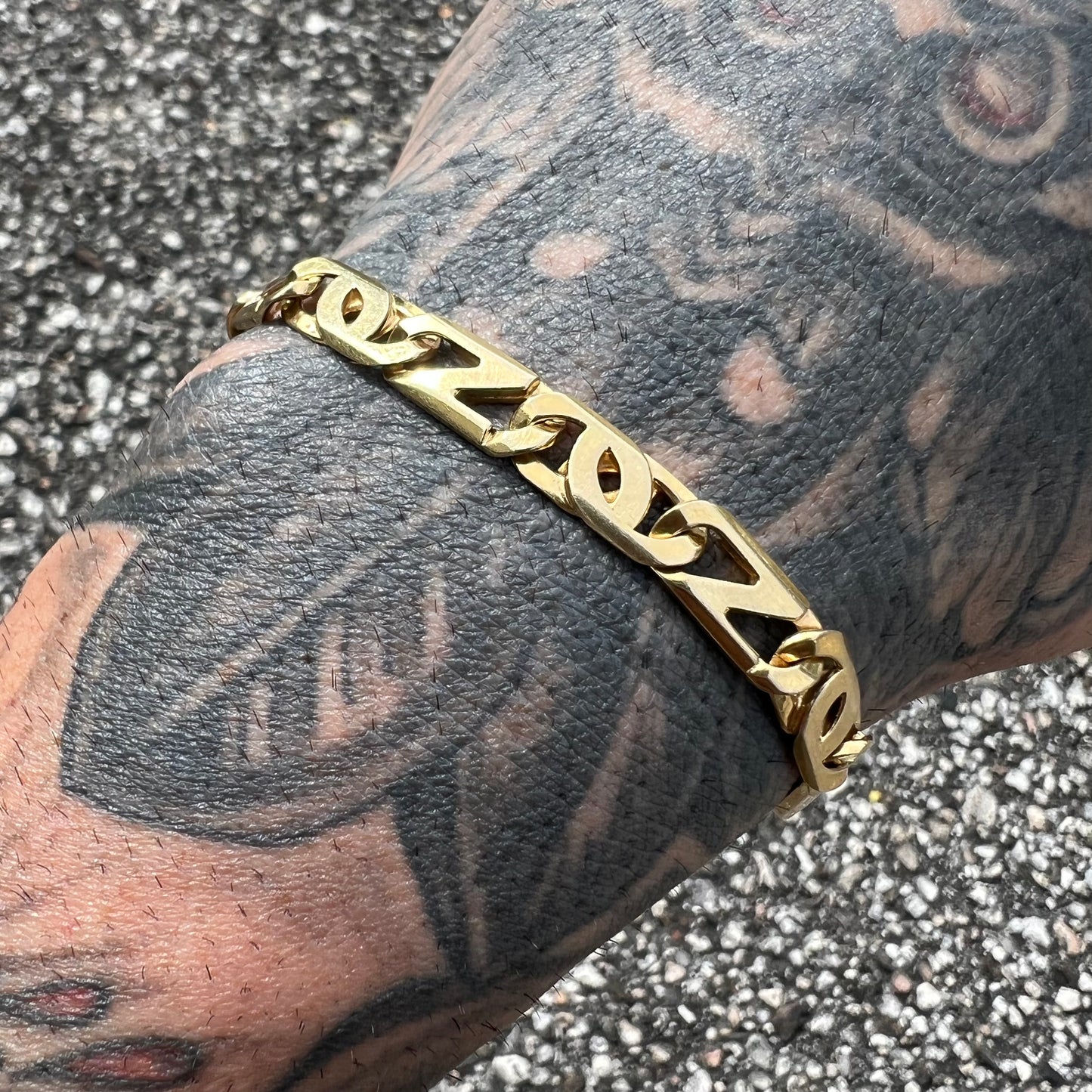 Vintage Solid 10k Italian Yellow Gold Heavyweight Tigers Eye Mariner Link Bracelet (8.5”)