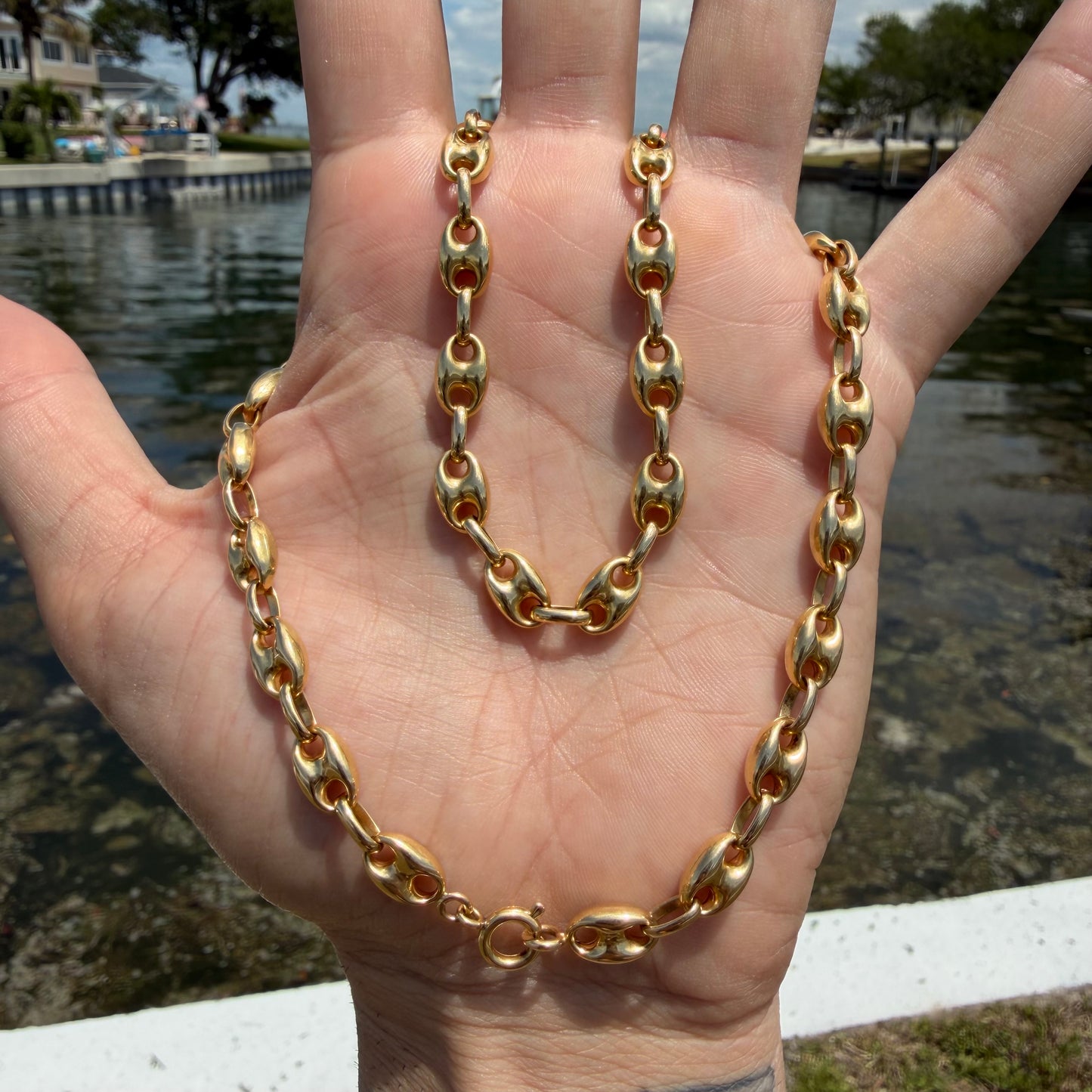 Antique Heavyweight 18k Yellow Gold Classic Puffed Gucci Link Necklace (18.5”)