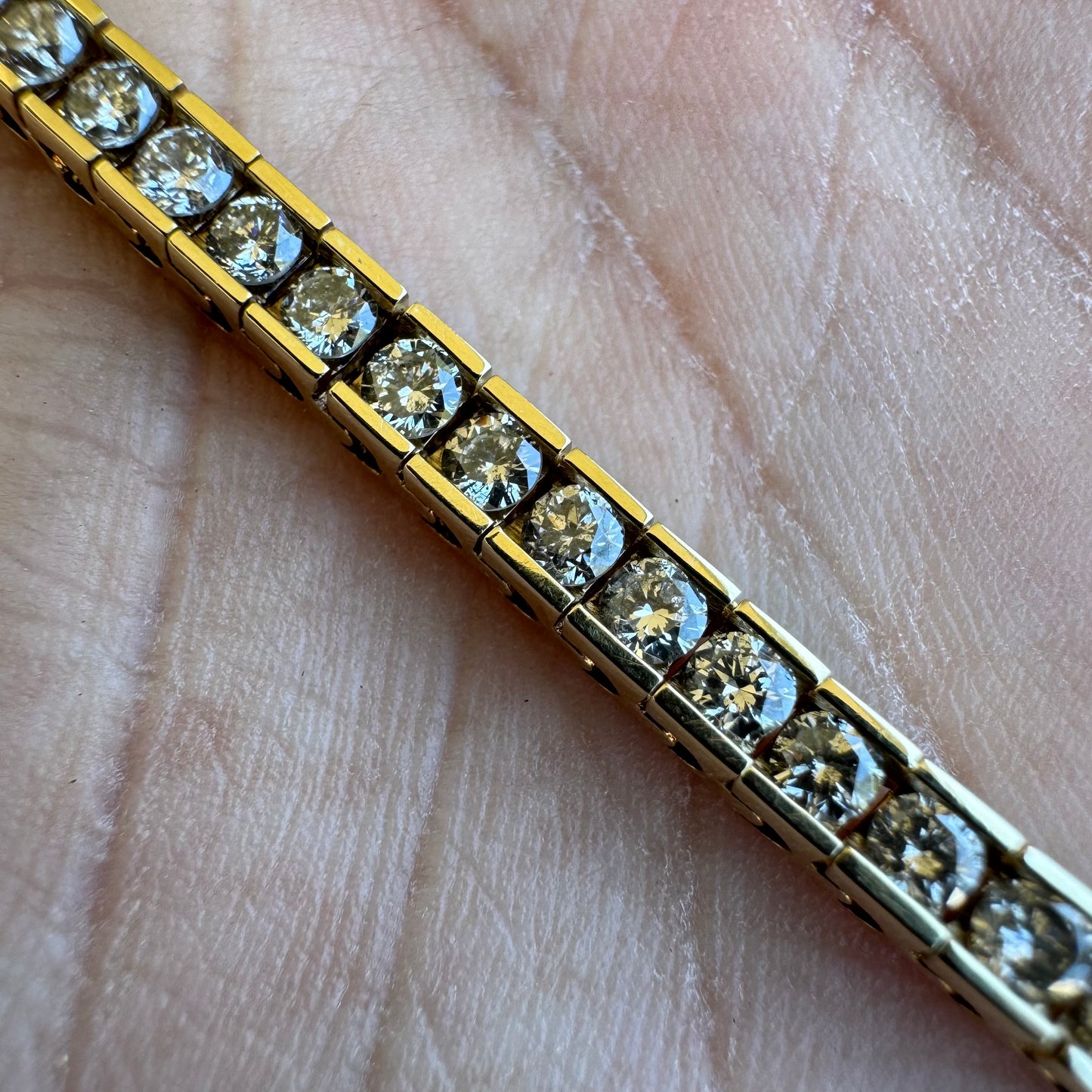 Vintage 14k Yellow Gold 4.13CTW Natural Channel Set Diamond Tennis Bracelet (6.65”)
