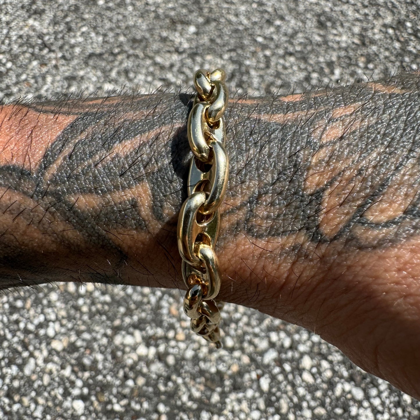 Vintage Solid 14k Yellow Gold Heavy Chaine D Ancre Puffed Gucci Link Bracelet (9”)