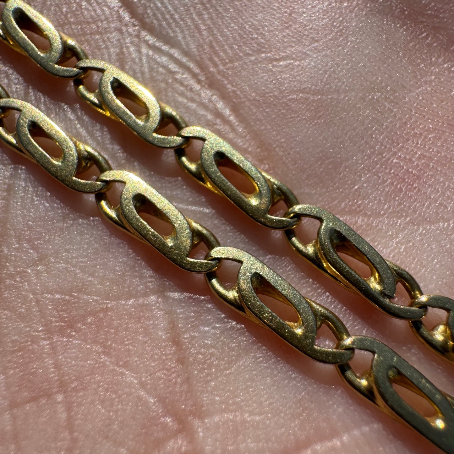 Vintage Solid 18k Italian Yellow Gold “Tigers Eye” Mariner Link Necklace By Fratelli Chini (22”)