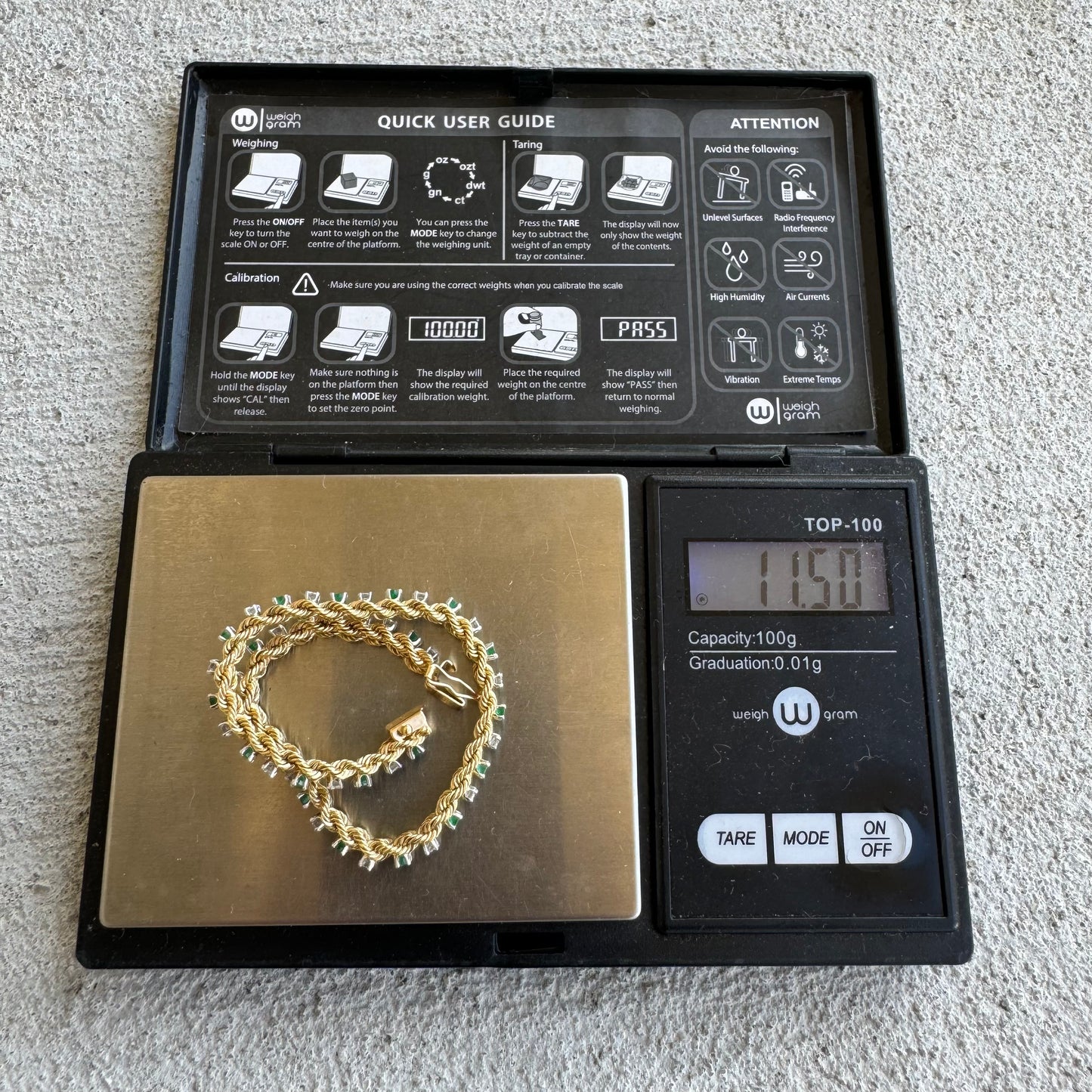 1980’s Solid 14k Yellow Gold 2.0CTW Natural Emerald And Diamond Double Rope Bracelet (7”)