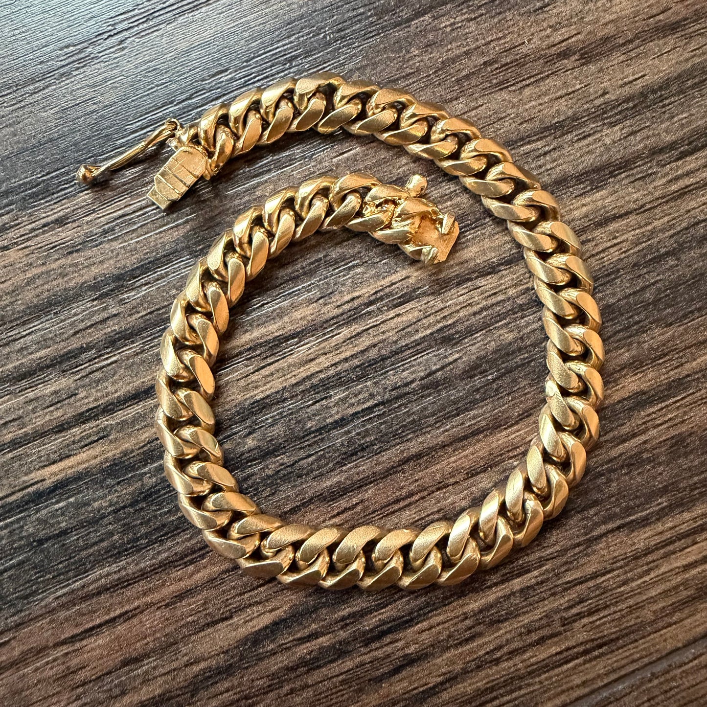 Mid-Century Solid 18k Yellow Gold Handmade Miami Cuban Link Bracelet (7.25”)