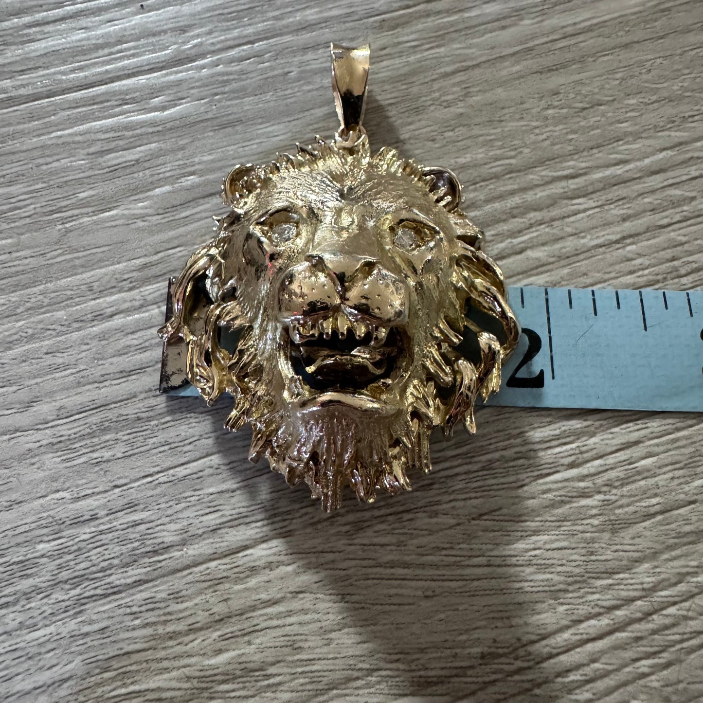 Vintage Solid 14k Yellow Gold Natural Diamond Large Heavyweight Lion Pendant
