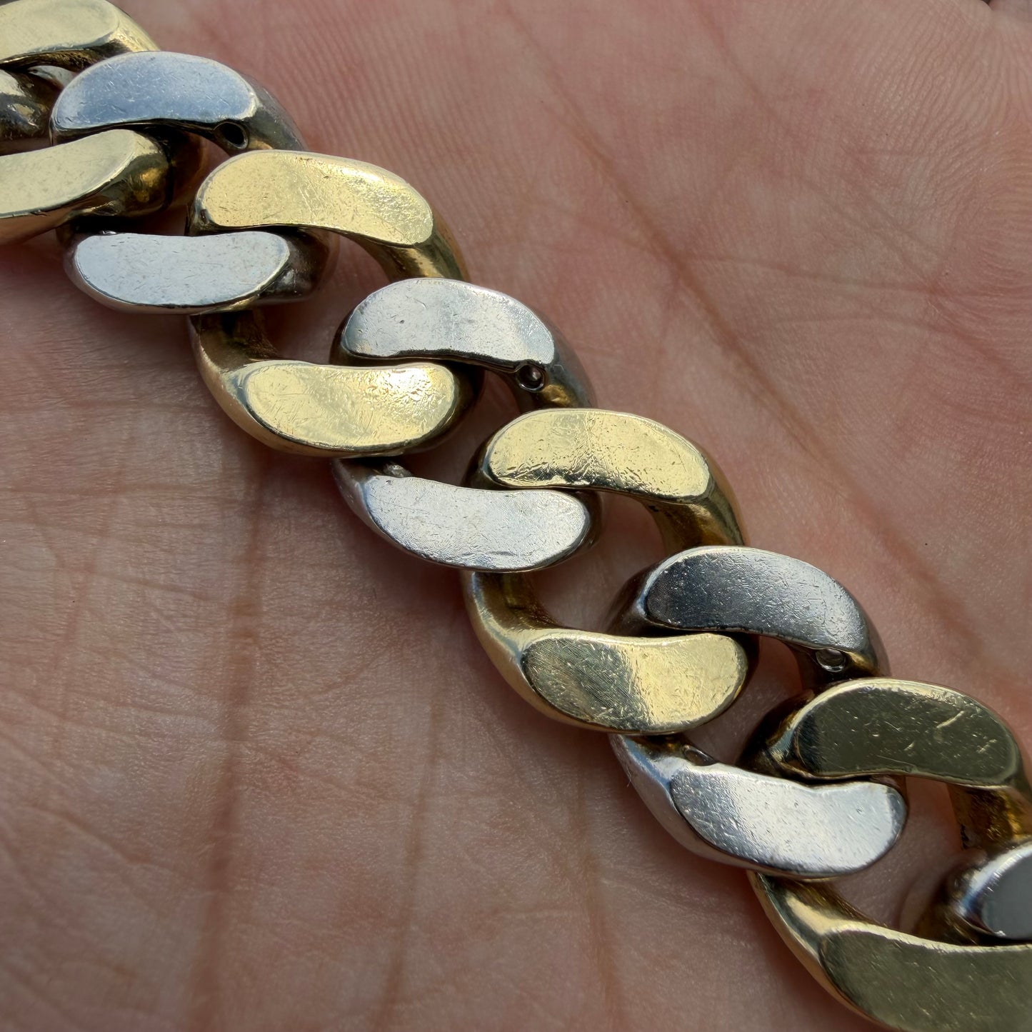 Vintage Solid 14k Two-Tone Yellow & White Gold Super Heavyweight 2.0ctw Natural Diamond Encrusted Cuban Link Bracelet (8”)