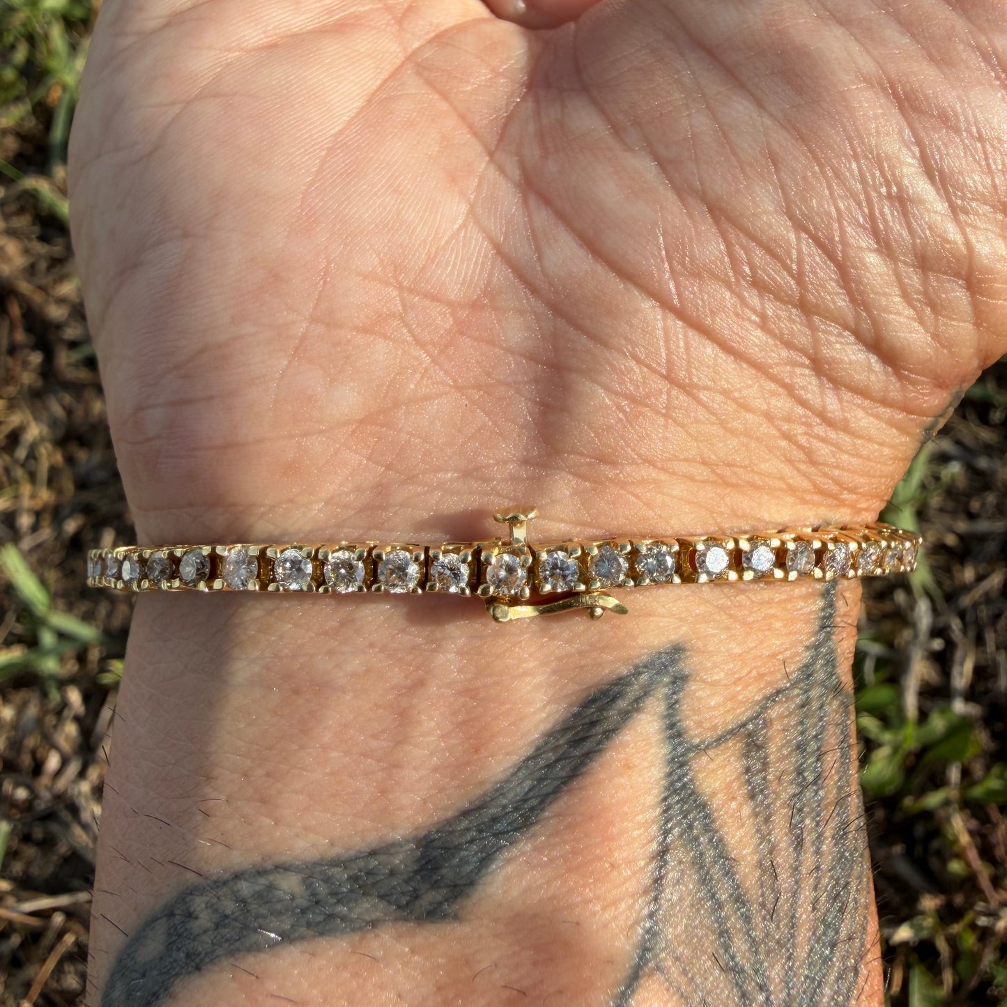 Vintage Solid 14k Yellow Gold 3.5Ctw Natural Diamond Classic Line Style Tennis Bracelet And Rolex Datejust 16013