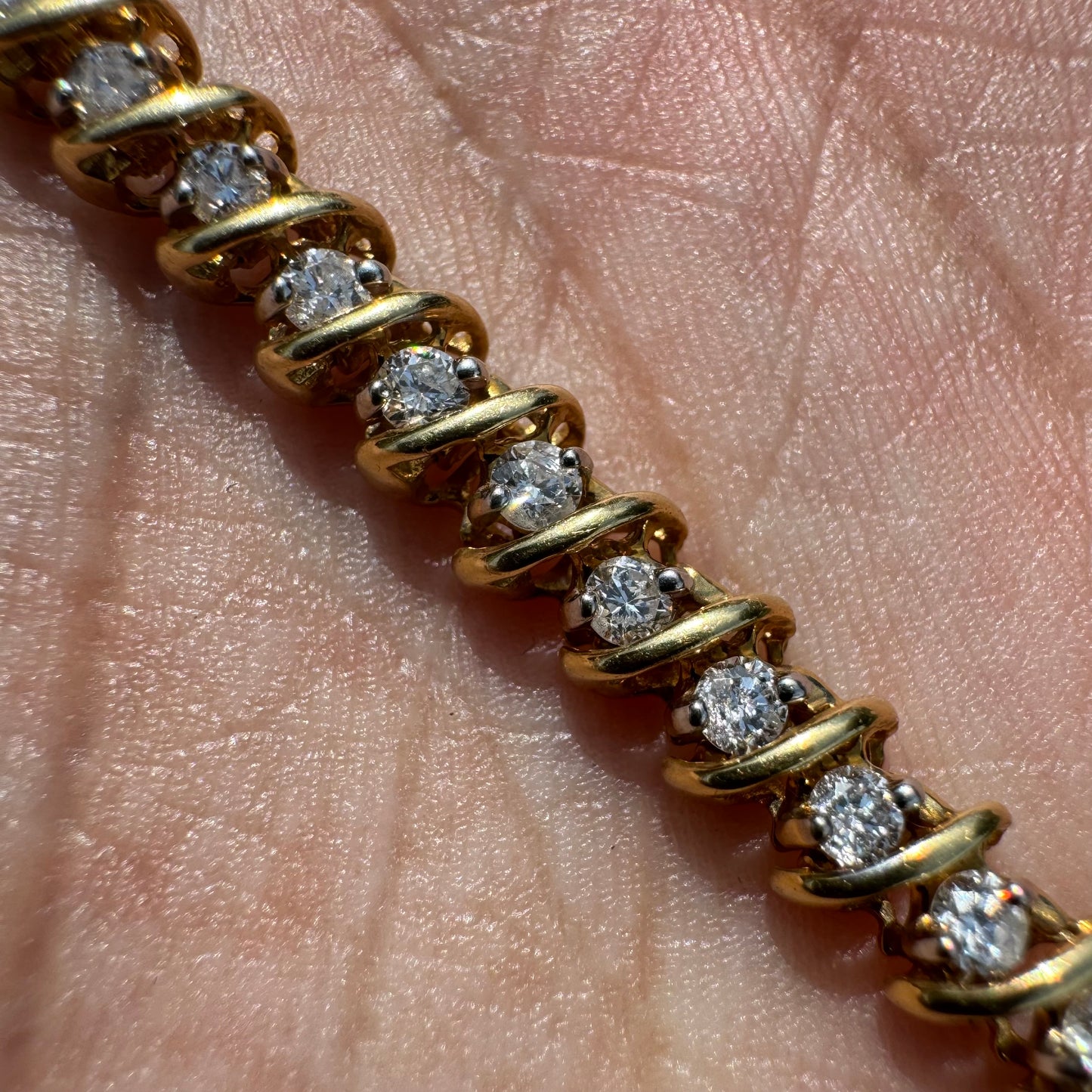 Vintage Solid 18k Yellow Gold 2.0ctw Natural Diamond Tennis Bracelet (7.25”)