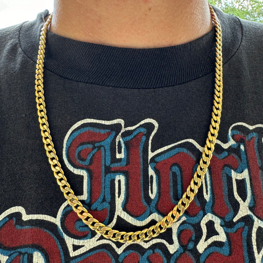 Vintage 10k Yellow Italian Gold Knife Edged Cuban Link Necklace (22”)