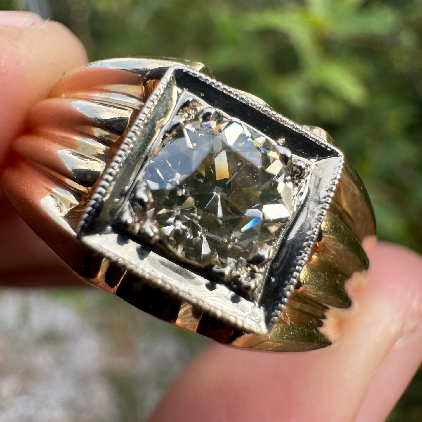 Antique Solid 14k Gold .75ct Old Euro Cut Diamond Gents Ring (10.5)