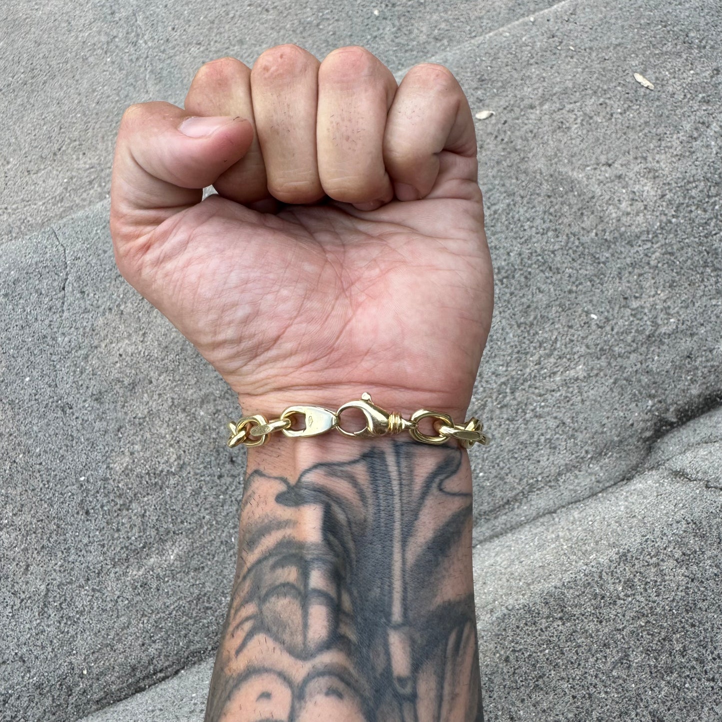 Vintage Solid 14k Yellow Gold Heavyweight “Biker Chain” Anchor Link Bracelet (9.5”)