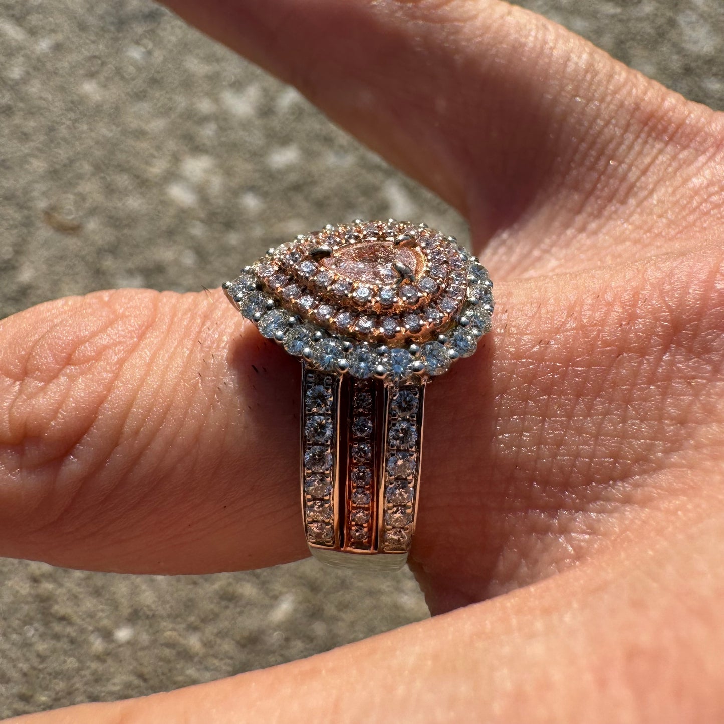 Brand New 14k White/Rose Gold 1.38CTW Natural VS Pink Pear And White Diamond Halo Ring (8)