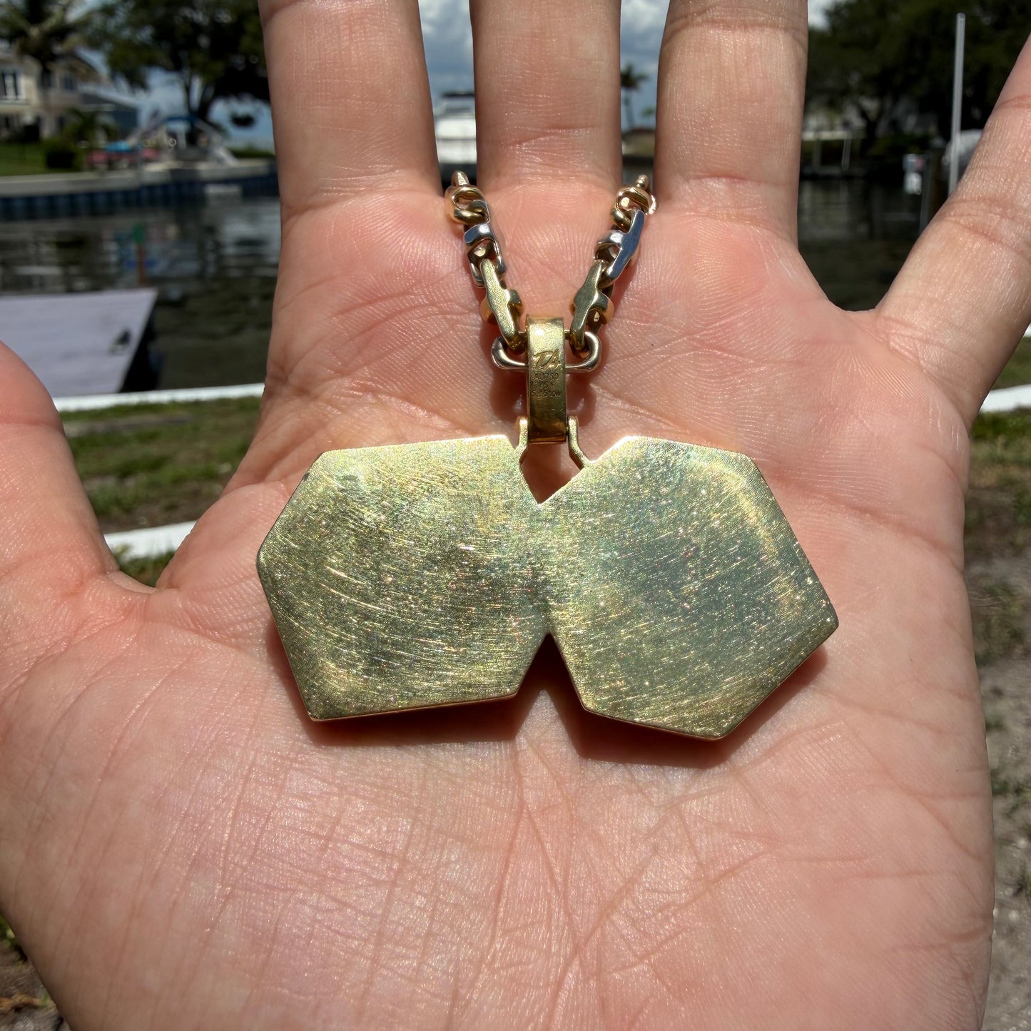Custom Made Solid 18k Yellow Gold 5.15CTW Natural VS Diamond Encrusted Dice Pendant
