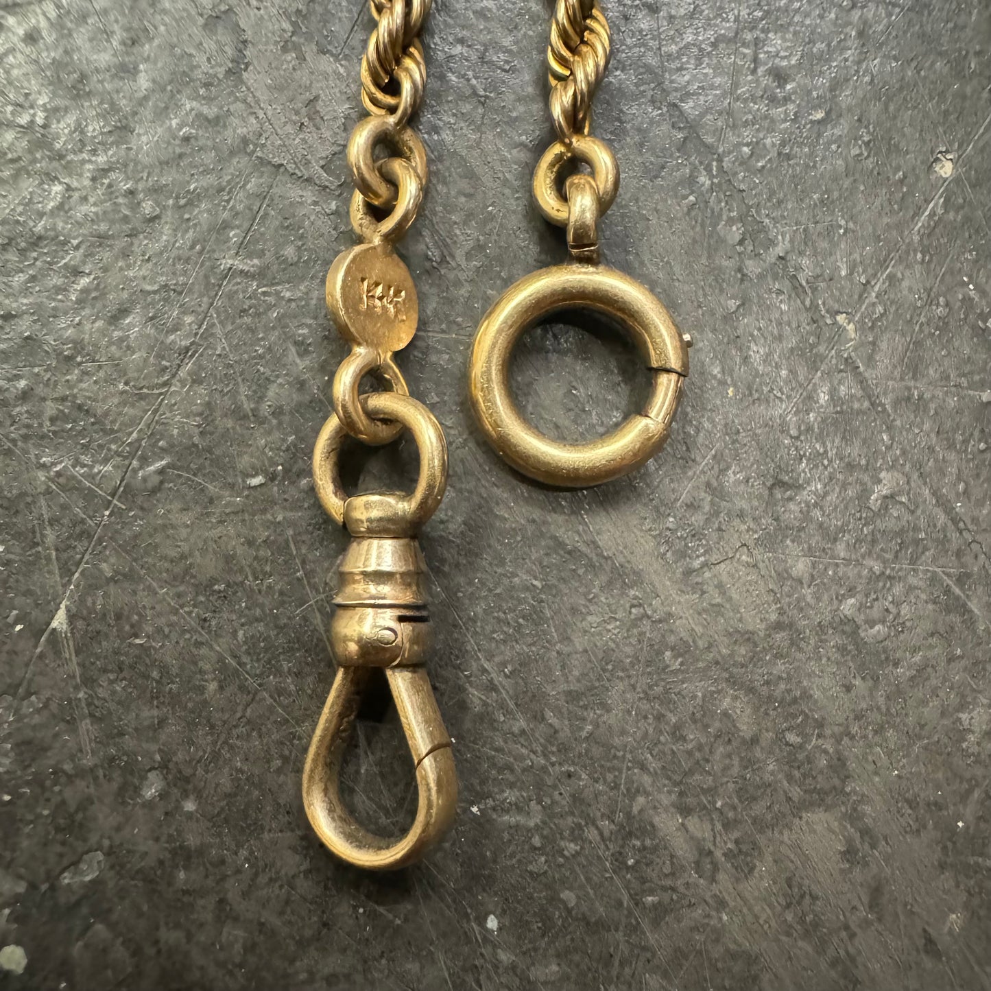 1930’s Art Deco Solid 14k Yellow Gold Double Albert Watch Chain Rope Necklace (21”)
